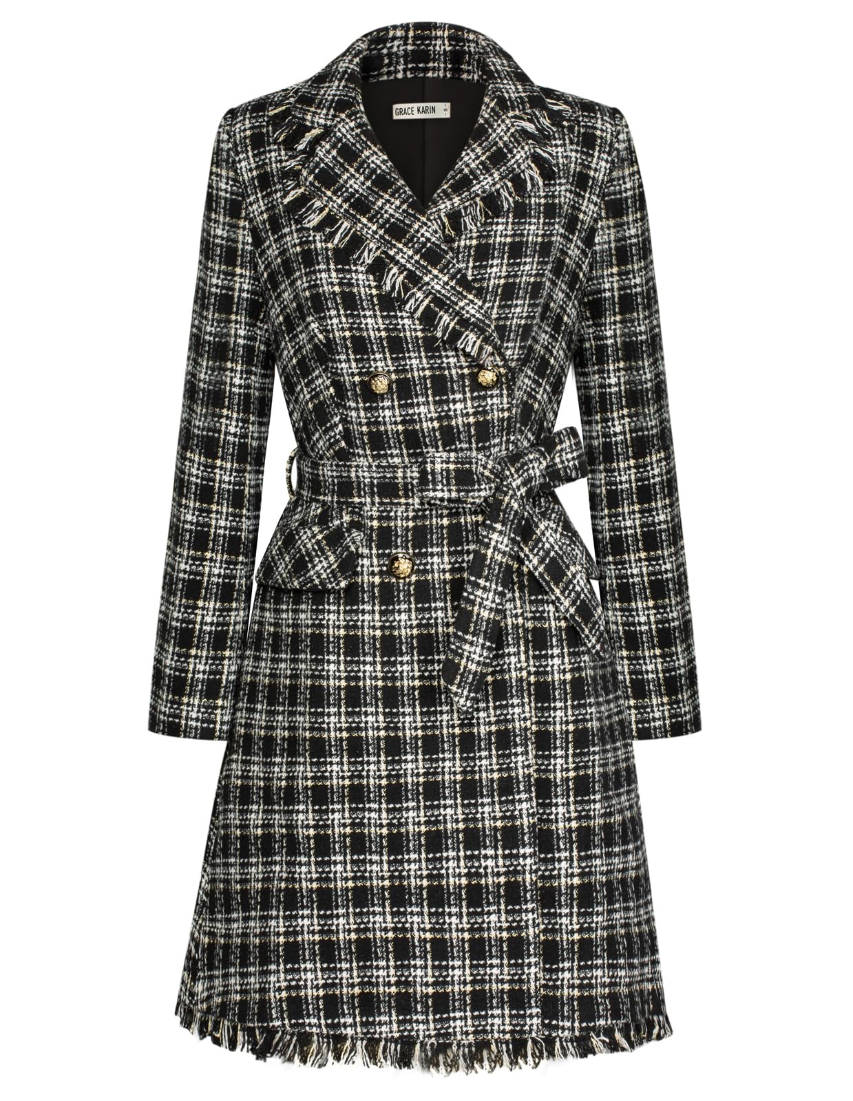 GRACE KARIN Trench Coat for Women 2024 Winter Coat Notch Lapel Double Breasted Thick A Line Pea Coat