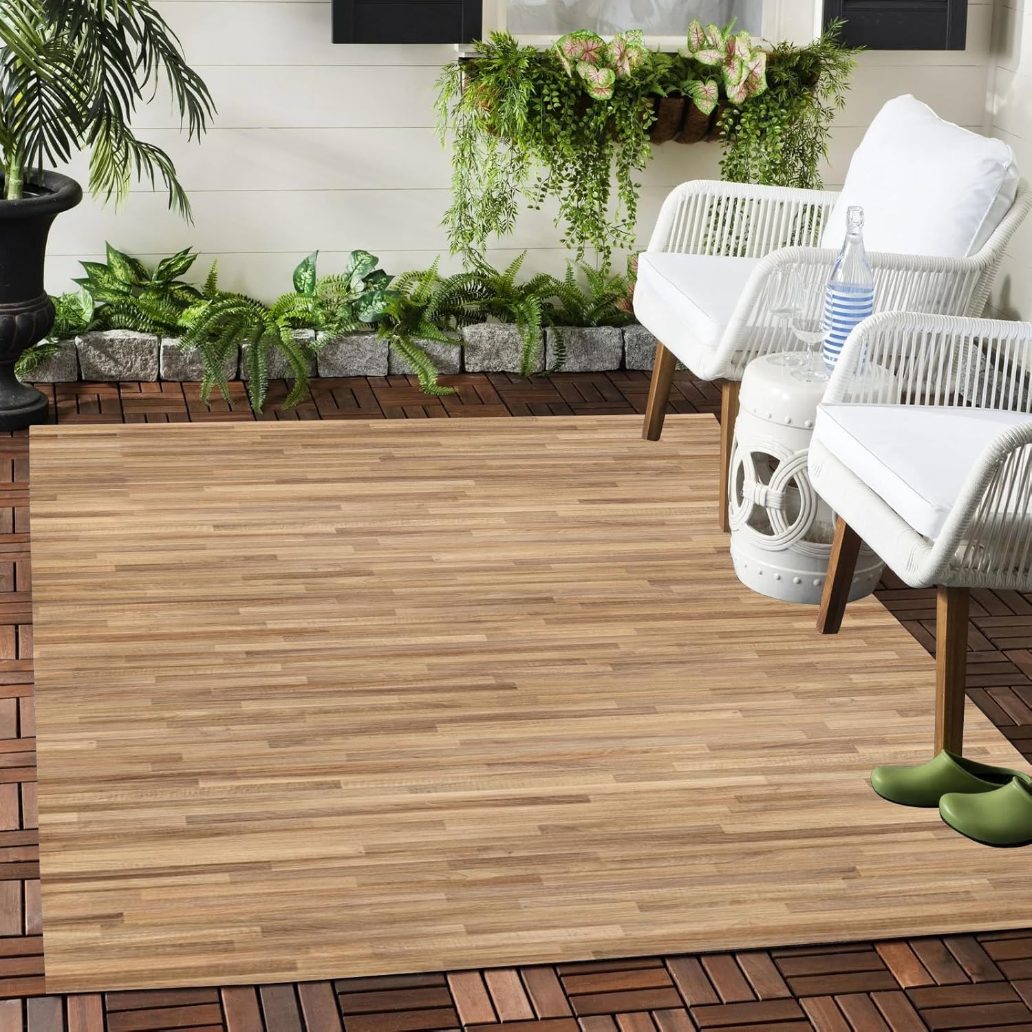Rustic Wood Grain Pattern Outdoor Rugs Old Wooden Printed Brown Waterproof Area Rugs for Balcony Deck Porch Patio Washable Non Slip Carpet Reversible Camping Rv Rugs 3x5