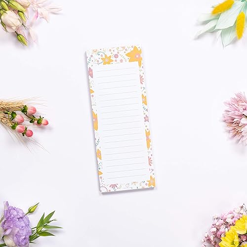 Miniatura 4 de Peach Tree Shade Bloc de notas magnéticos, paquete de 6 60 hojas por bloc de 3.5 x 9 pulgadas, patrones de flores, para refrigerador, cocina,