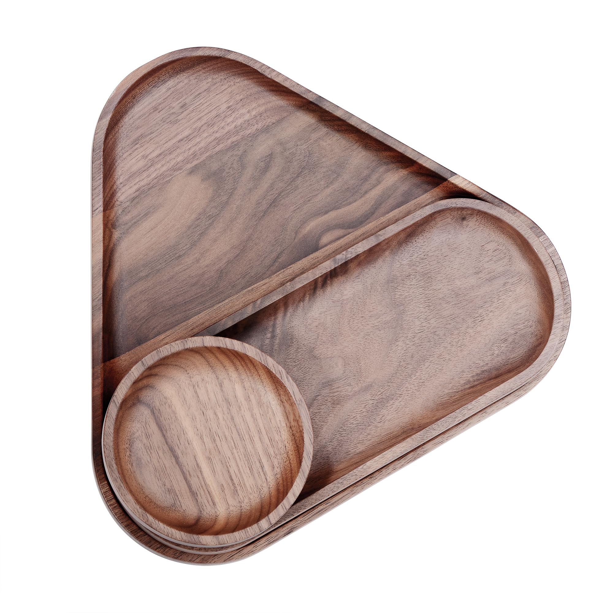 Normcore Juego de 3 bandejas de madera, paquete de bandejas de valet, juego de bandejas de madera barista, juego de 3 bandejas decorativas apilables para mesa de café, bandeja de servir, bandejas de