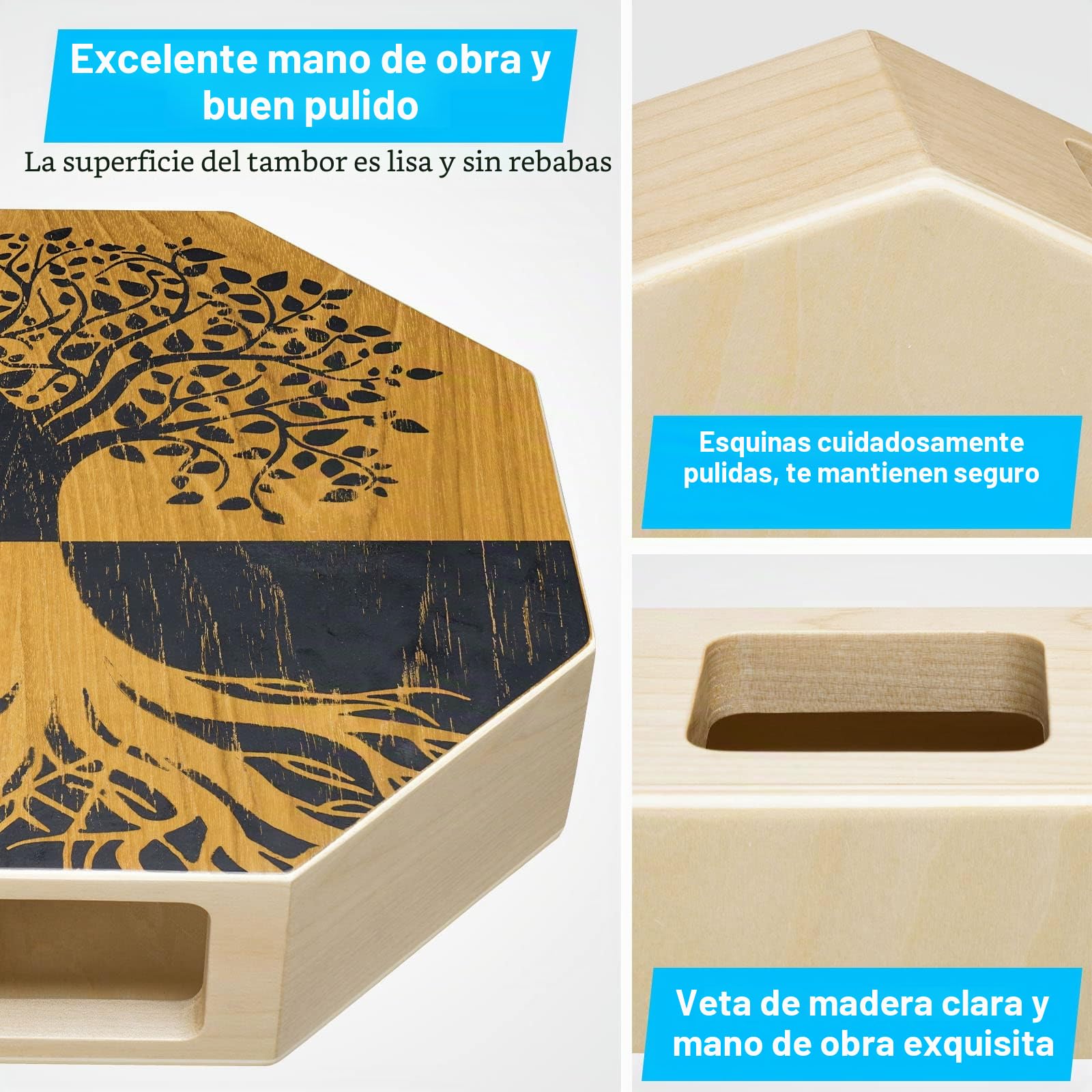 POGOLAB Cajón de dos tonos, tambor de madera portátil de viaje con correa ajustable, fácil de llevar, apariencia única, hermoso instrumento de percusión (marrón natural)