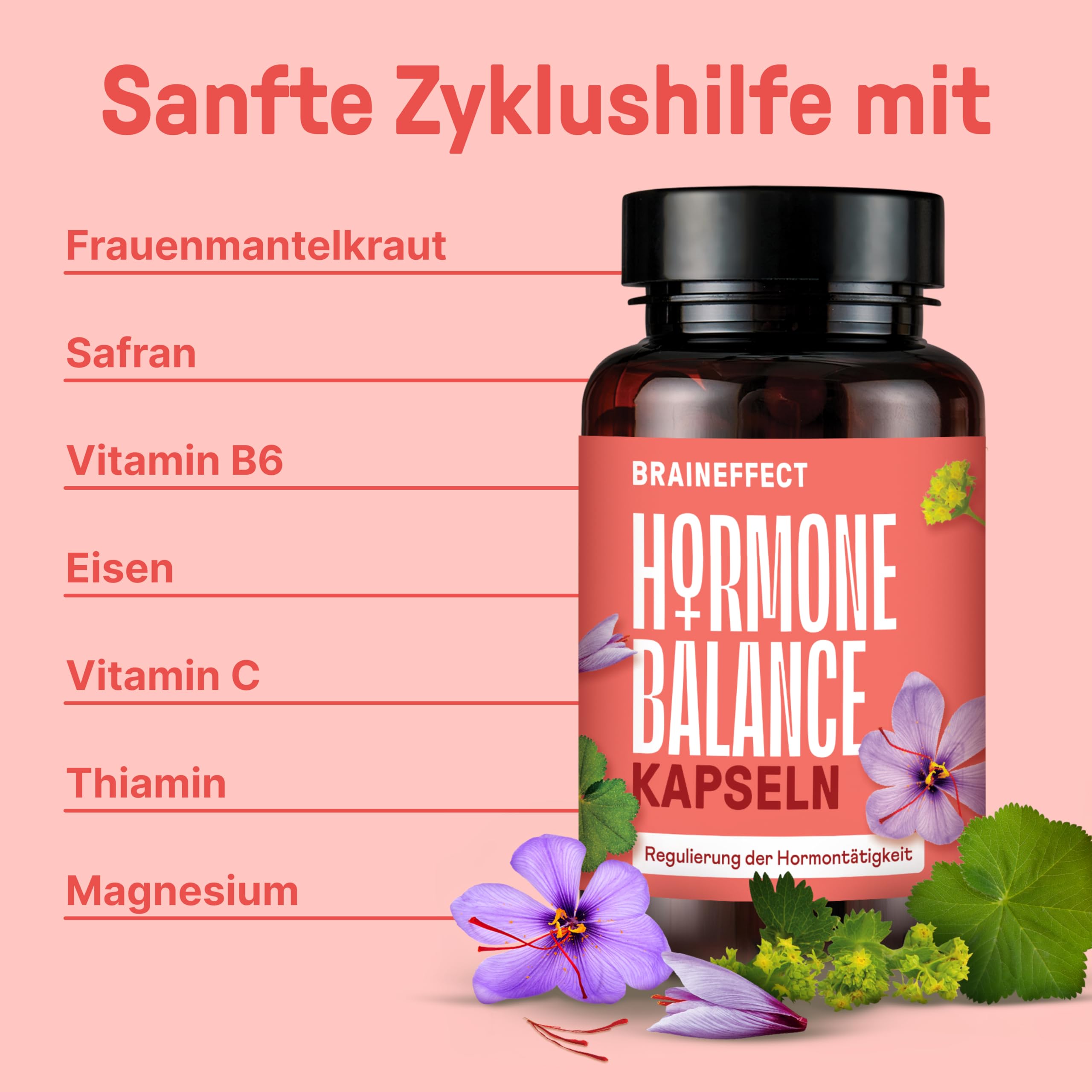 BRAINEFFECT Hormon Balance | Premium Natürliche Zyklusregulierende PMS & Wechseljahre Kapseln | Ohne Nachteiligem Mönchspfeffer | Botanicals, Vitamin B6 & Magnesium |180 Kapseln