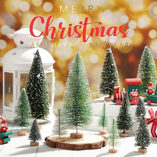 Miniatura 3 de SATINIOR 60 piezas de mini árbol de Navidad artificiales de sisal para árboles de nieve, árboles de Navidad, adornos de pinos con base de madera