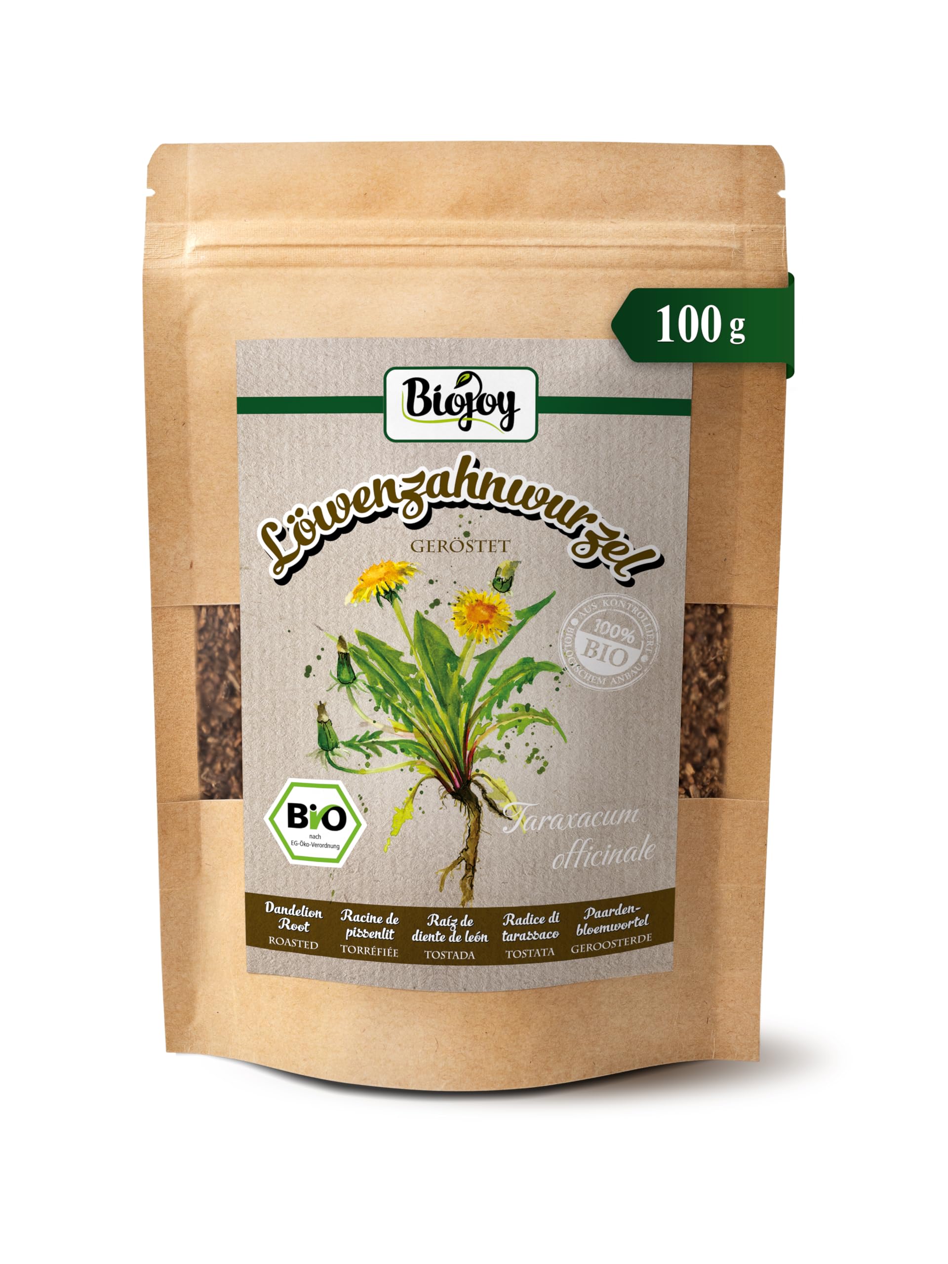 Biojoy Raíces de diente de león Ecológico (100 g), secadas y tostadas, ideales para Infusión (Taraxacum officinale)