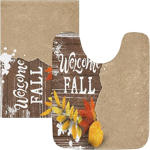 Bathroom Rugs Sets 2 Piece 24x16+24x20 Inch,Soft U-Shaped Contour Toilet Rug Welcome Fall Non-Slip Absorbent Bath Floor Mat Carpet Set Water disponible en Yaxa Peru