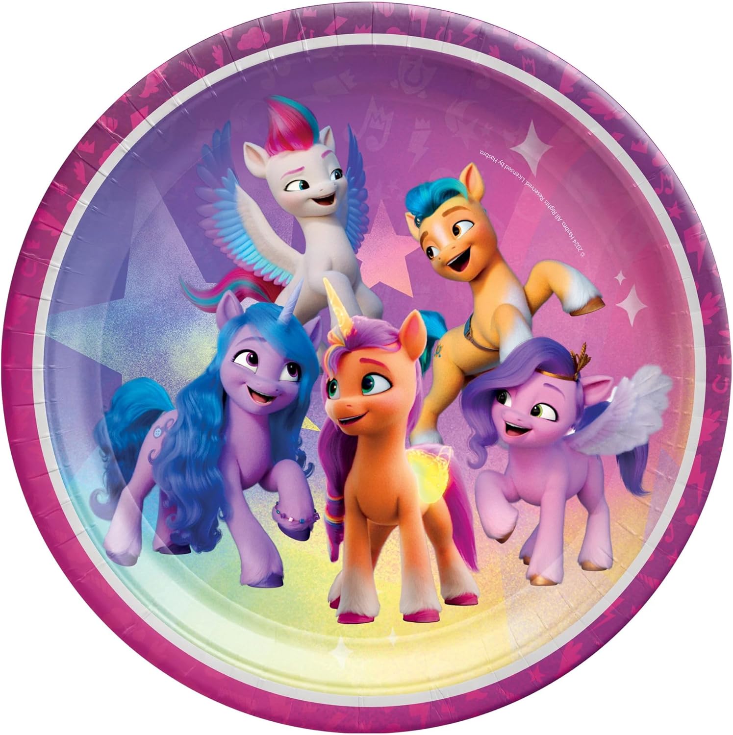 Unique My Little Pony Party Supplies Bundle Pack includese 16 Paper Plates, 16 Paper Napkins, 1 Dinosaur Sticker Sheet