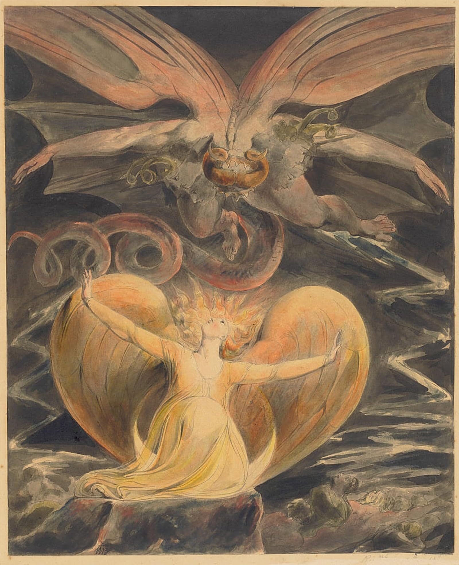POSTERIIk Vintage Art Print Images Pictures Print the Great Red Dragon and the Woman Clothed with the Sun by William Blake Modern Colour Posters for Office Home Decor 60x90cm