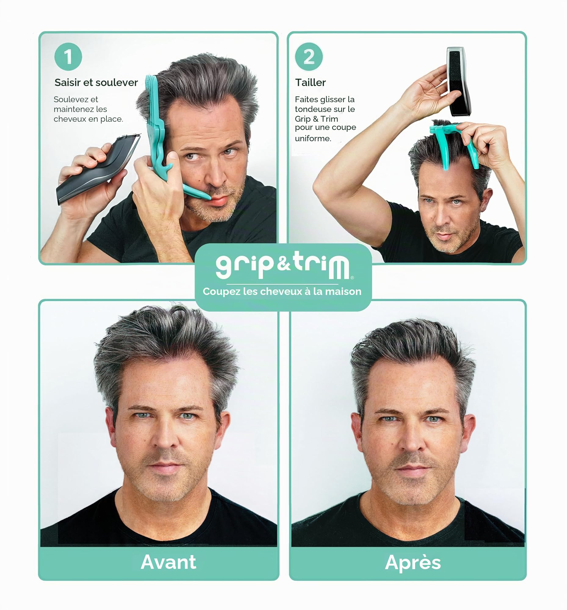 Coupez et coupez vos propres cheveux à la maison avec facilité en utilisant la poignée et coupez. Utilisation avec votre tondeuse à cheveux homme, kit de coupe de cheveux, coupe de cheveux à faire