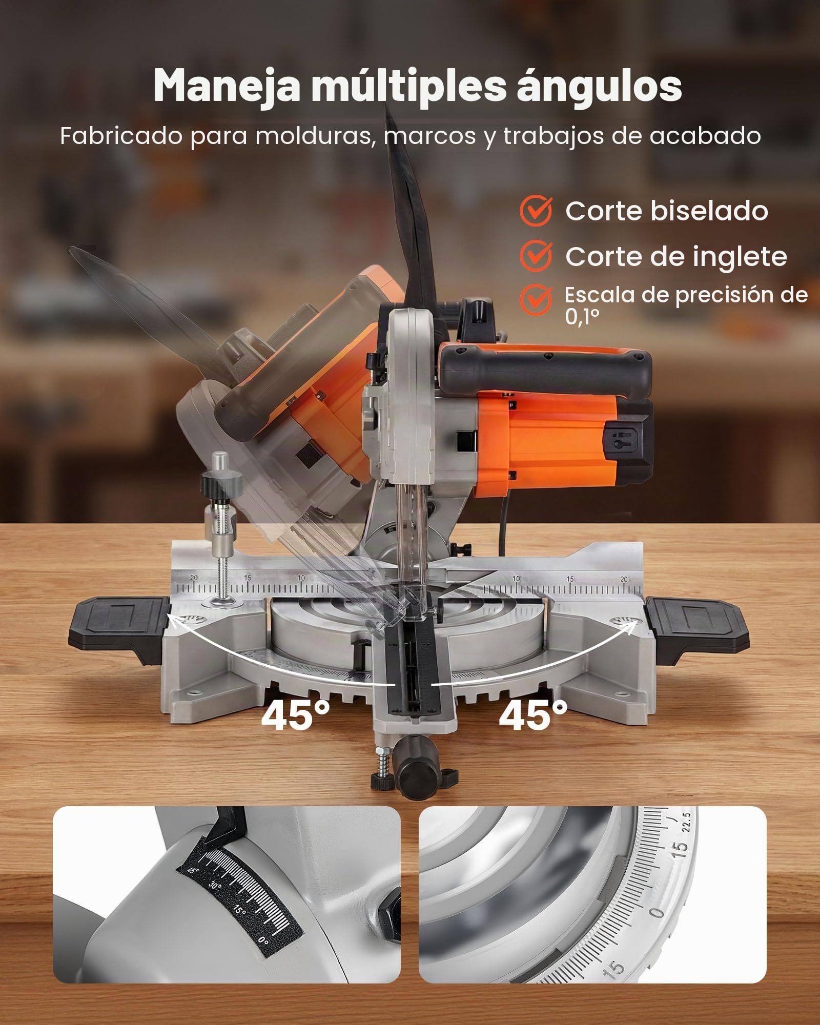 VEVOR Sierra Ingletadora Deslizante Compuesta 1800 W, Hoja de 254 mm, Ángulo y Profundidad de Corte Ajustables, Aluminio Fundido, Compacta y Pórtatil, Corte Multimaterial para Madera Metales Laminados