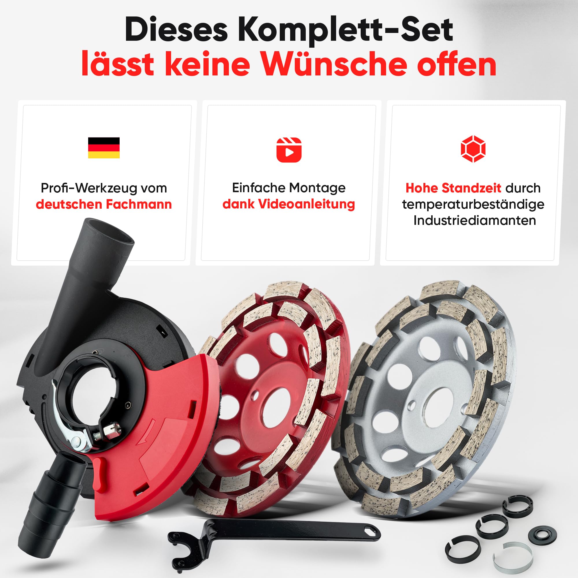 ChilliCut Absaughaube 125mm für Winkelschleifer | Staubabsaugung beim Betonschleifen mit Diamant Schleiftopf | Schleifhaube mit Bürstenkranz für Bodenschleifer & Sanierungsfräse