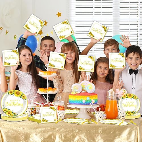 Miniatura 259 de 96 piezas de suministros de fiesta de cumpleaños florales de cumpleaños, platos de papel, servilletas, flores de oro rosa, decoraciones de fiesta