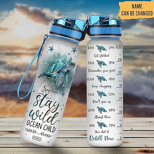 Miniatura 2 de Hyturtle Botella de agua motivacional de 1 litro de tortuga infantil Stay Wild Ocean de 32 onzas regalos para mujeres regalos para amantes de las