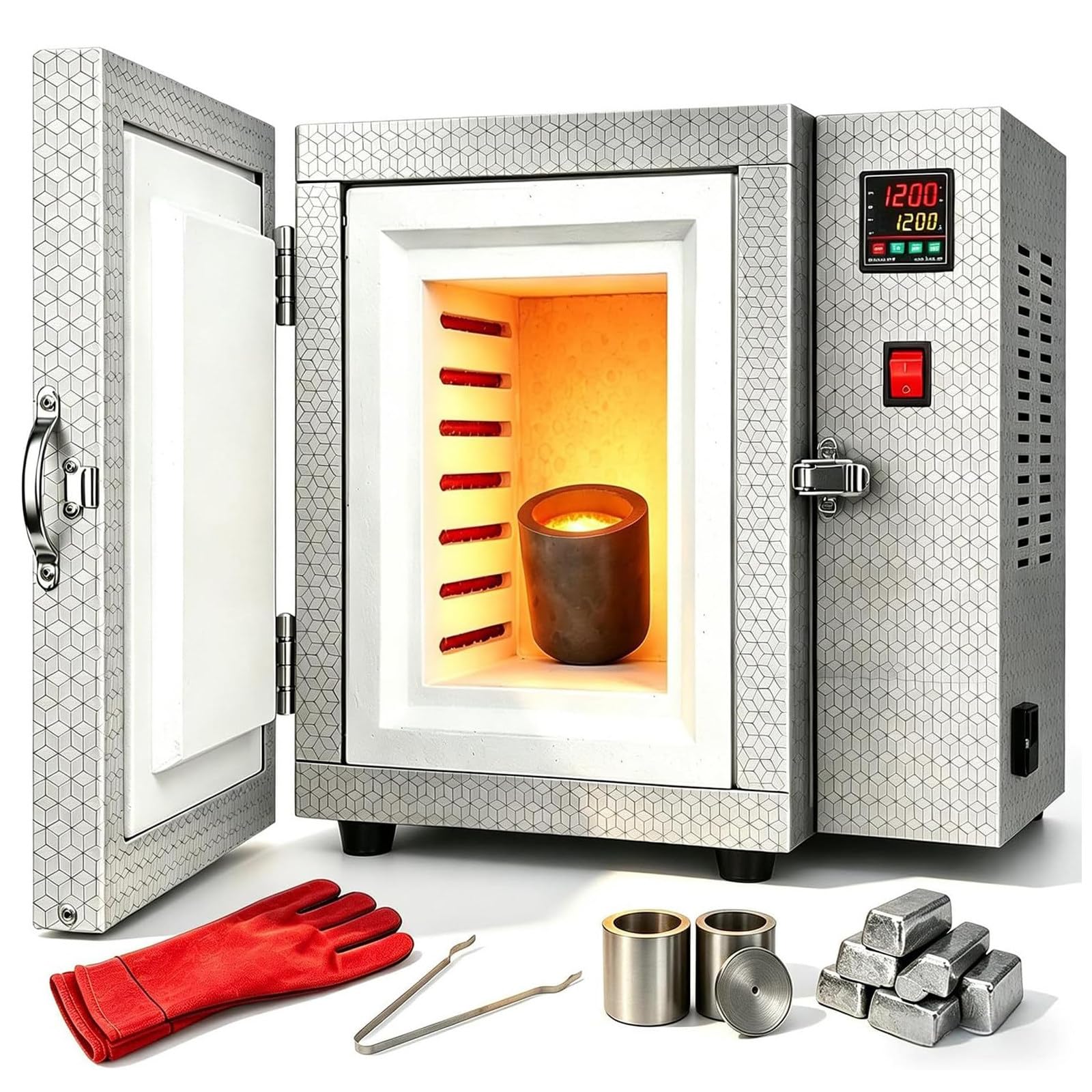 Horno Eléctrico para Cerámica Casera de 1500W, Horno Mufla para Fundición de Metales 800℃, Horno de Tratamiento Térmico con Controlador para Fabricación de Joyas, Esmaltado, Arcilla, Cerámica DIY