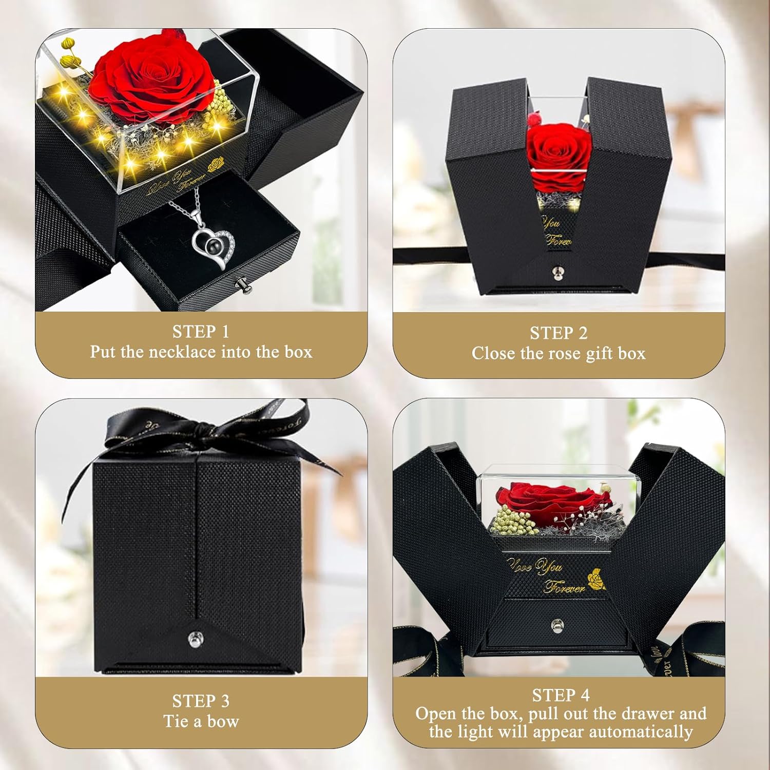 Preserved Real Rose-Eternal Flowers Rose Mothers Day for Mom Women Her Wife Girlfriend on Birthday Valentines with I Love You Necklace 100 Languages Romantic Gift - Image 3