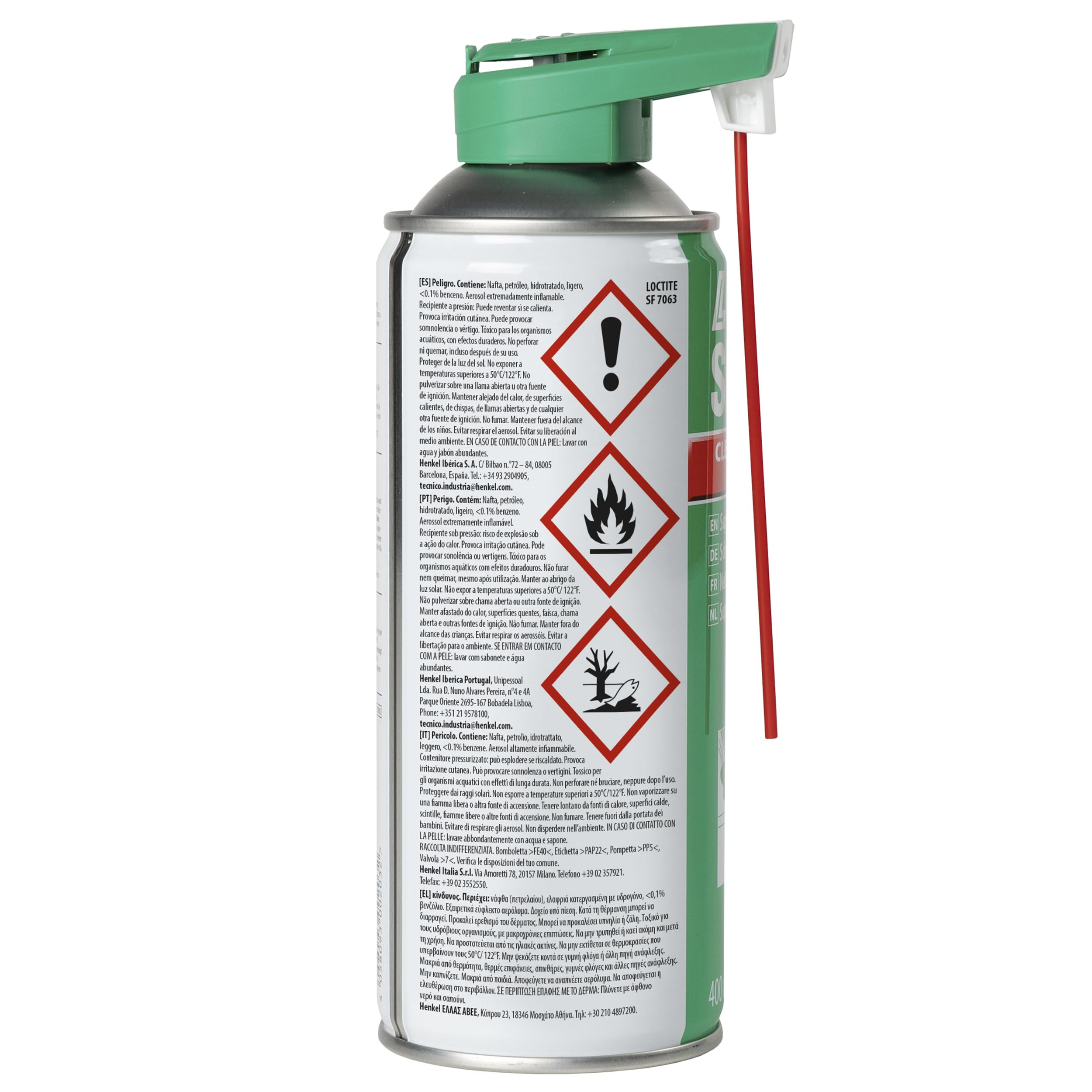 Loctite SF 7063, Pulitore Multiuso per Parti, Pulitore Universale Adatto Prima di incollaggi e sigillature, Sgrassatore Senza residui, 1 flacone Spray da 400ml