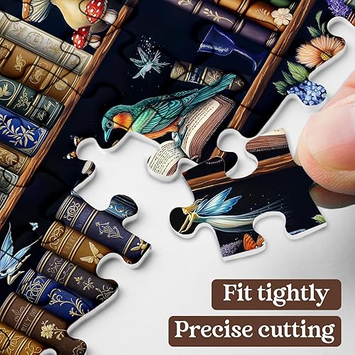 Miniatura 3 de Rompecabezas mágicos de estantería para adultos, 1000 piezas, rompecabezas retro de hongos con flores, rompecabezas de biblioteca de la naturaleza,