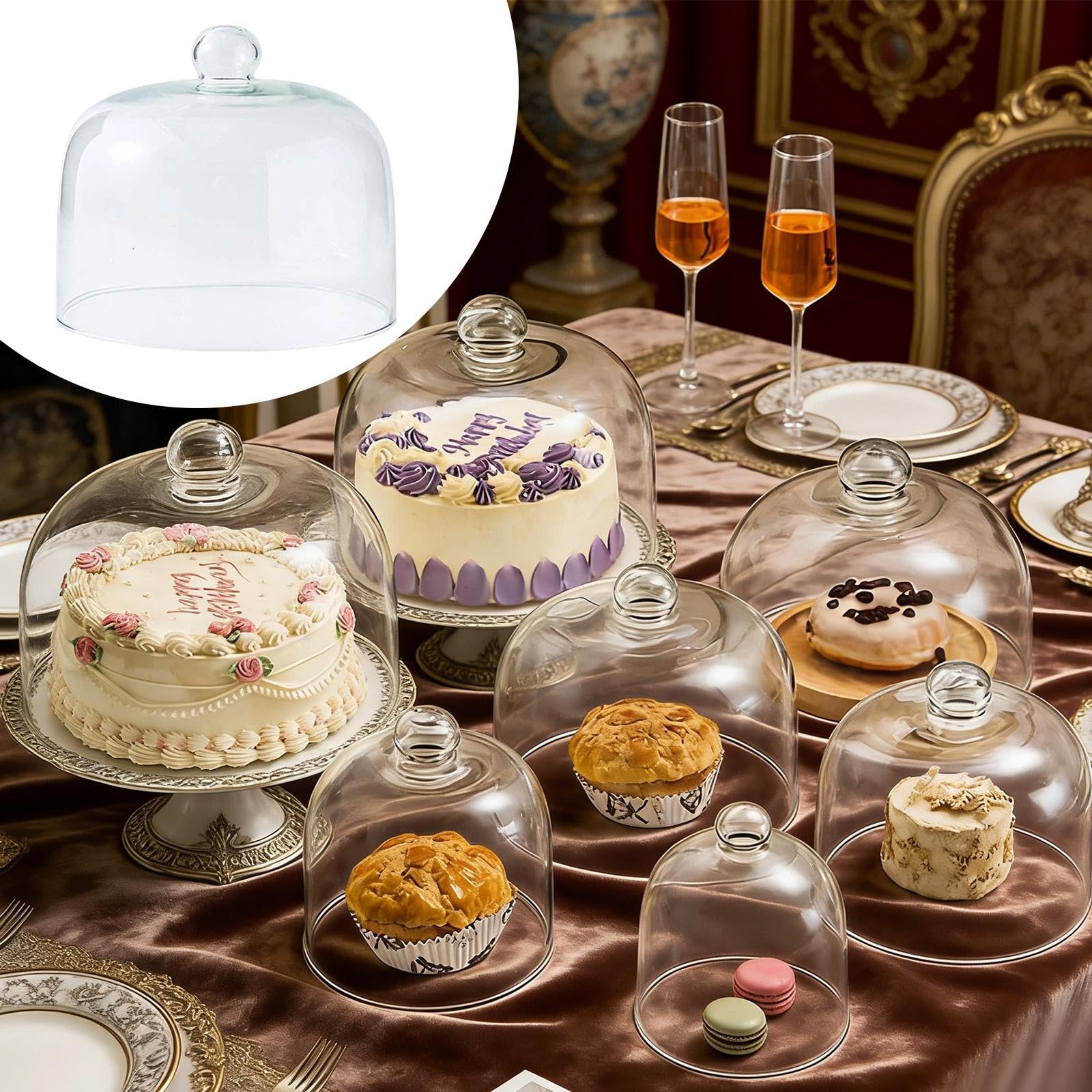 perfk Cloche à gâteau en Verre réutilisable et antipoussière, idéale pour présenter Un Dessert Lors d'un ou d'un Buffet de Fruits, 18cmx21cm