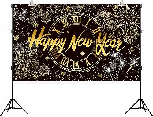 Miniatura 3 de Fondo fotográfico de feliz año nuevo negro y dorado con texto en inglés Happy New Year Banner NYE Decor 2024 Lunar New Years Eve Party Spring