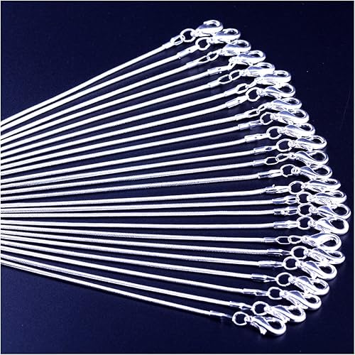 24 piezas de cadena serpiente de 1,2mm enchapada en plata 925, collar brillante blanco para hacer joyería, 16 pulgadas