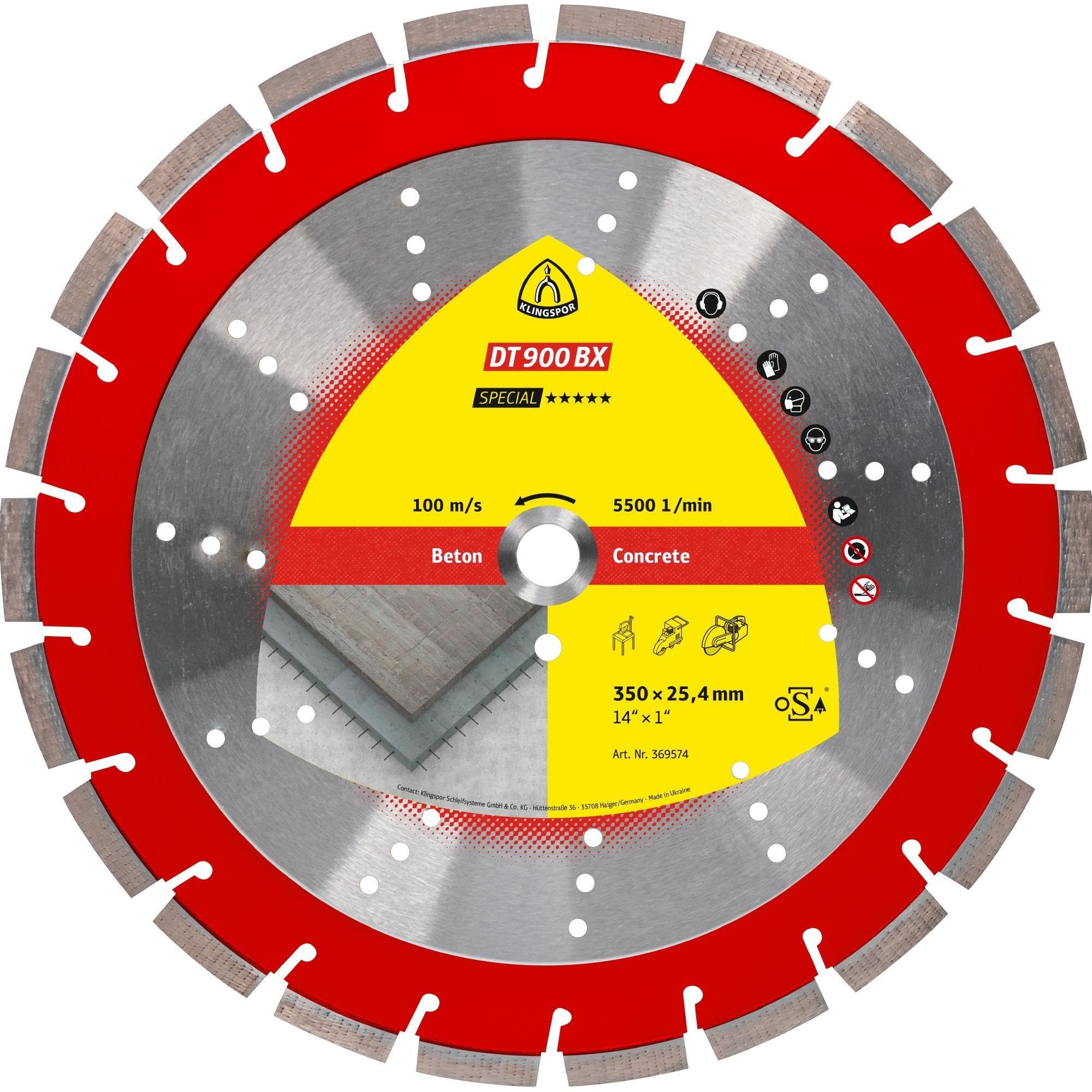 1 disco de corte de diamante Klingspor DT 900 BX de 400 x 3,6 x 25,4 mm, 26 segmentos, 40 x 3,6 x 12 mm, dentado estándar