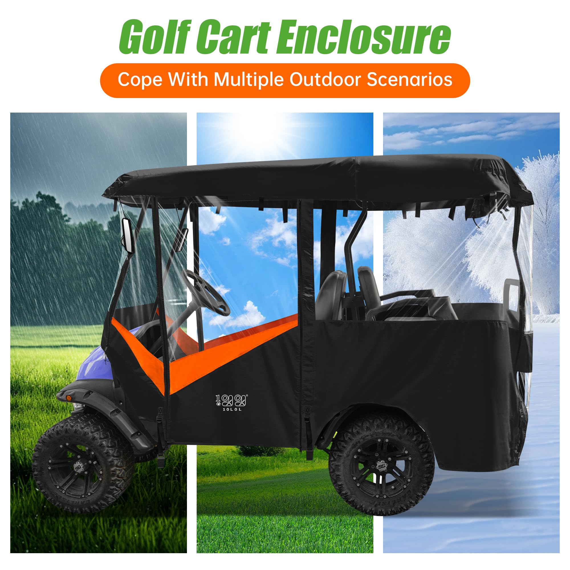 10L0L Uniwersalna obudowa na wózek golfowy - pasuje do samochodów Yamaha, EZGO i Club Car (4 pasażerów) - wodoodporna osłona z poliestru 600D, wiatroszczelna konstrukcja, 4 przezroczyste okna