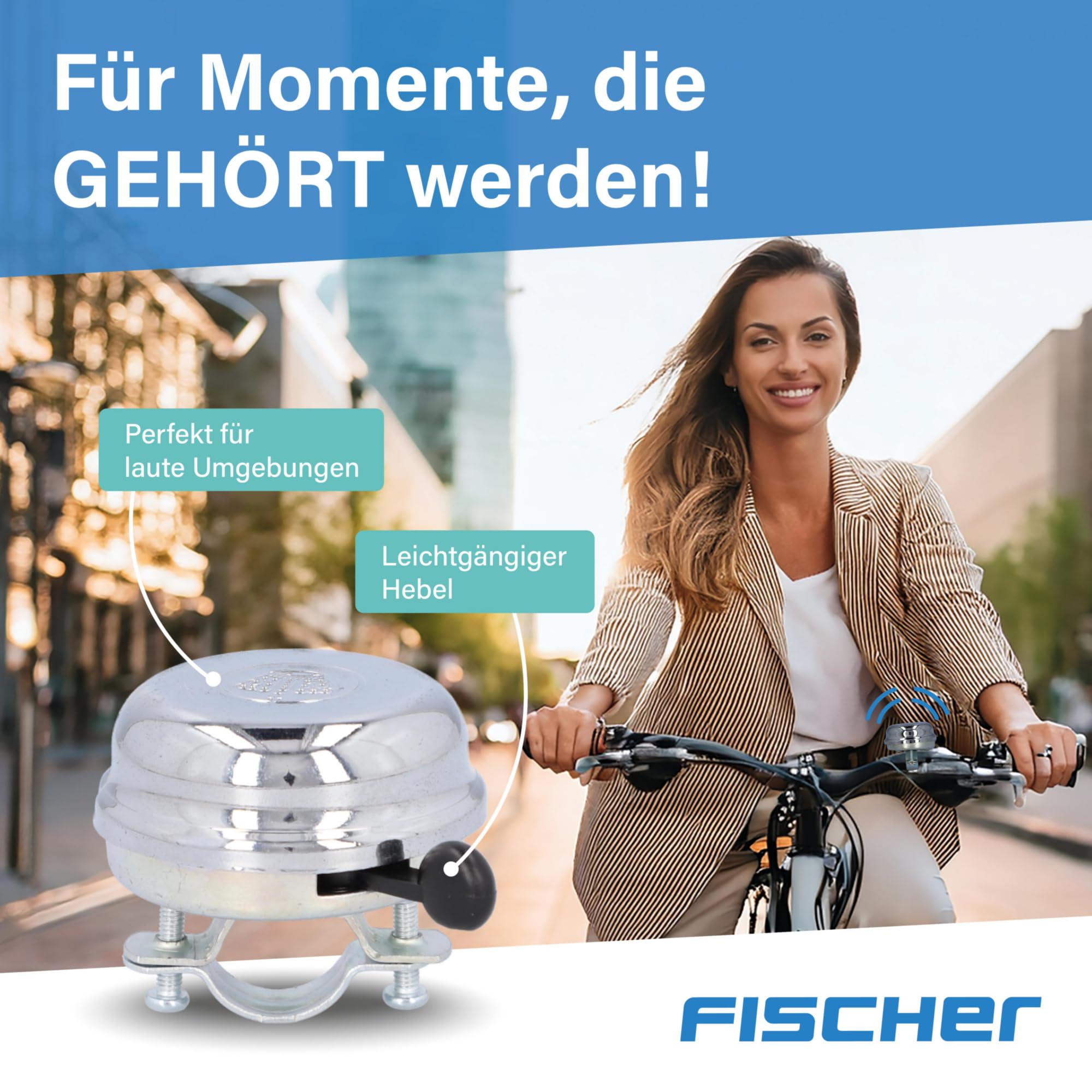 FISCHER Unisex chromowany dzwonek rowerowy, srebrny/chromowany, rozmiar uniwersalny UE