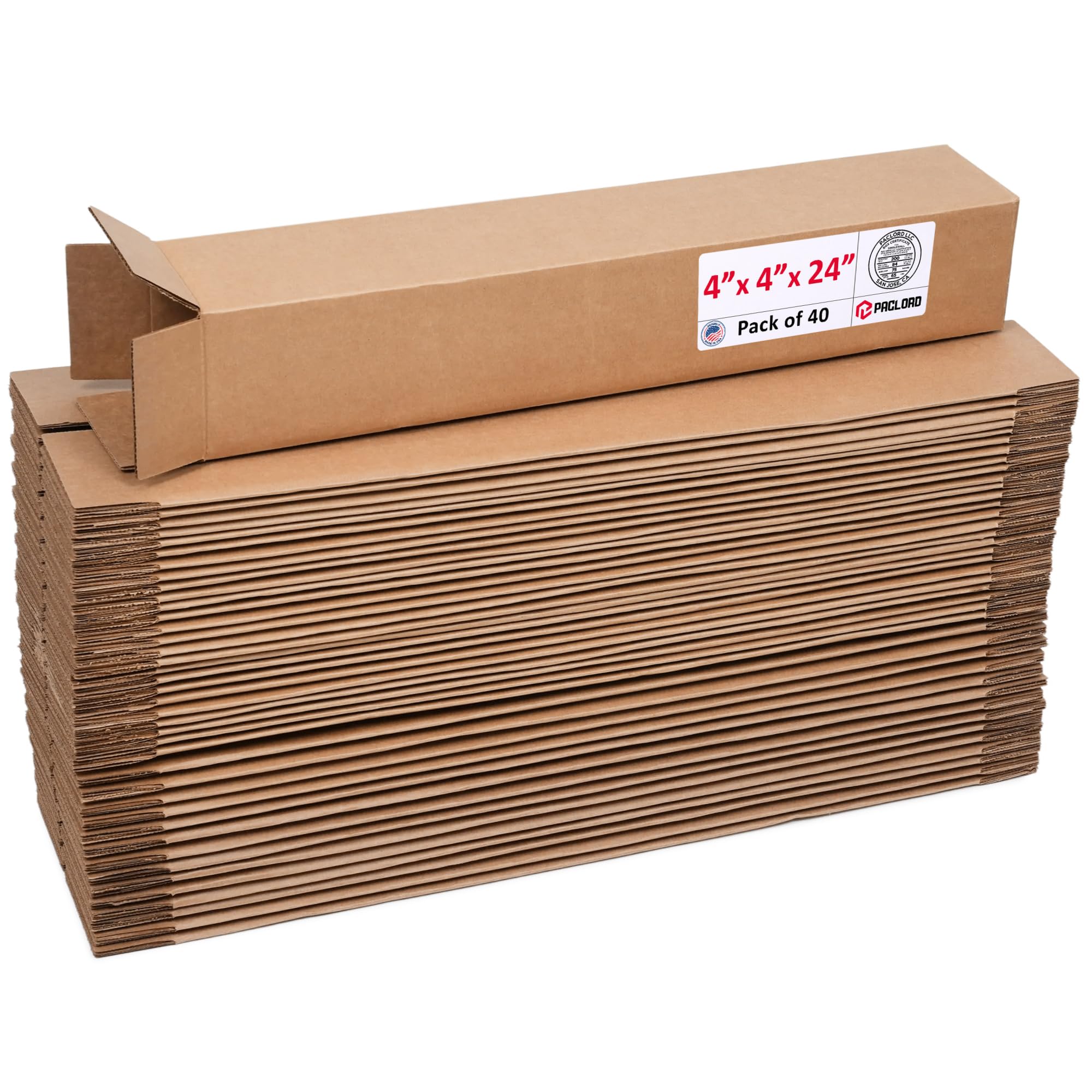Tall Cardboard Boxes 4"L x 4"W x 24"H (Pack of 40) - USA-Made Packing Boxes for Moving, Shipping, or Storage - USPS, UPS, FedEx Approved - Professional Packing Supplies for Moving | USA-Made Packing Boxes for Moving, Shipping, or Storage - USPS, UPS, FedEx Approved - Professional Packing Supplies