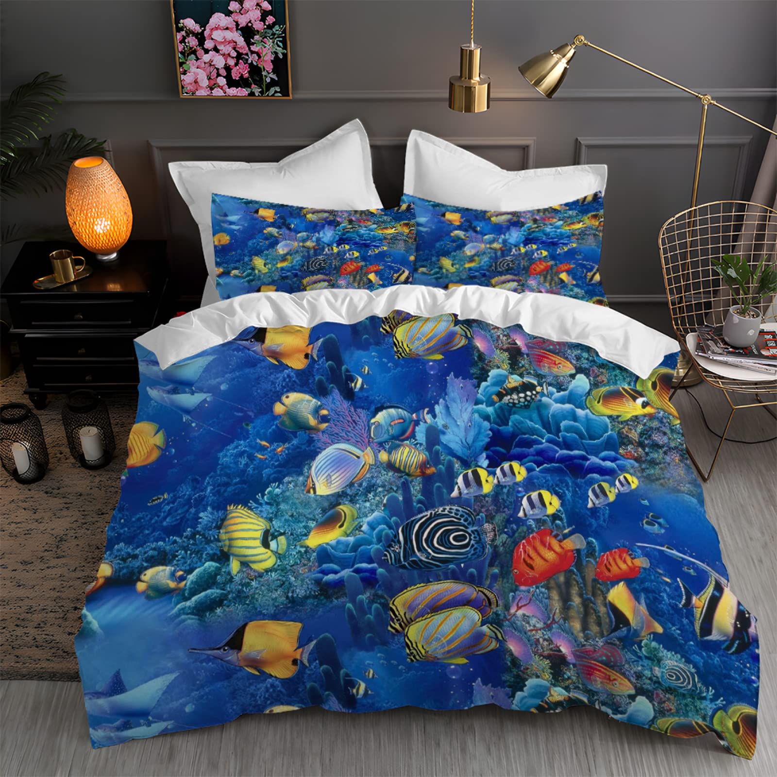 Housse de couette 240 x 260 poisson bleu qui ne glisse plus
