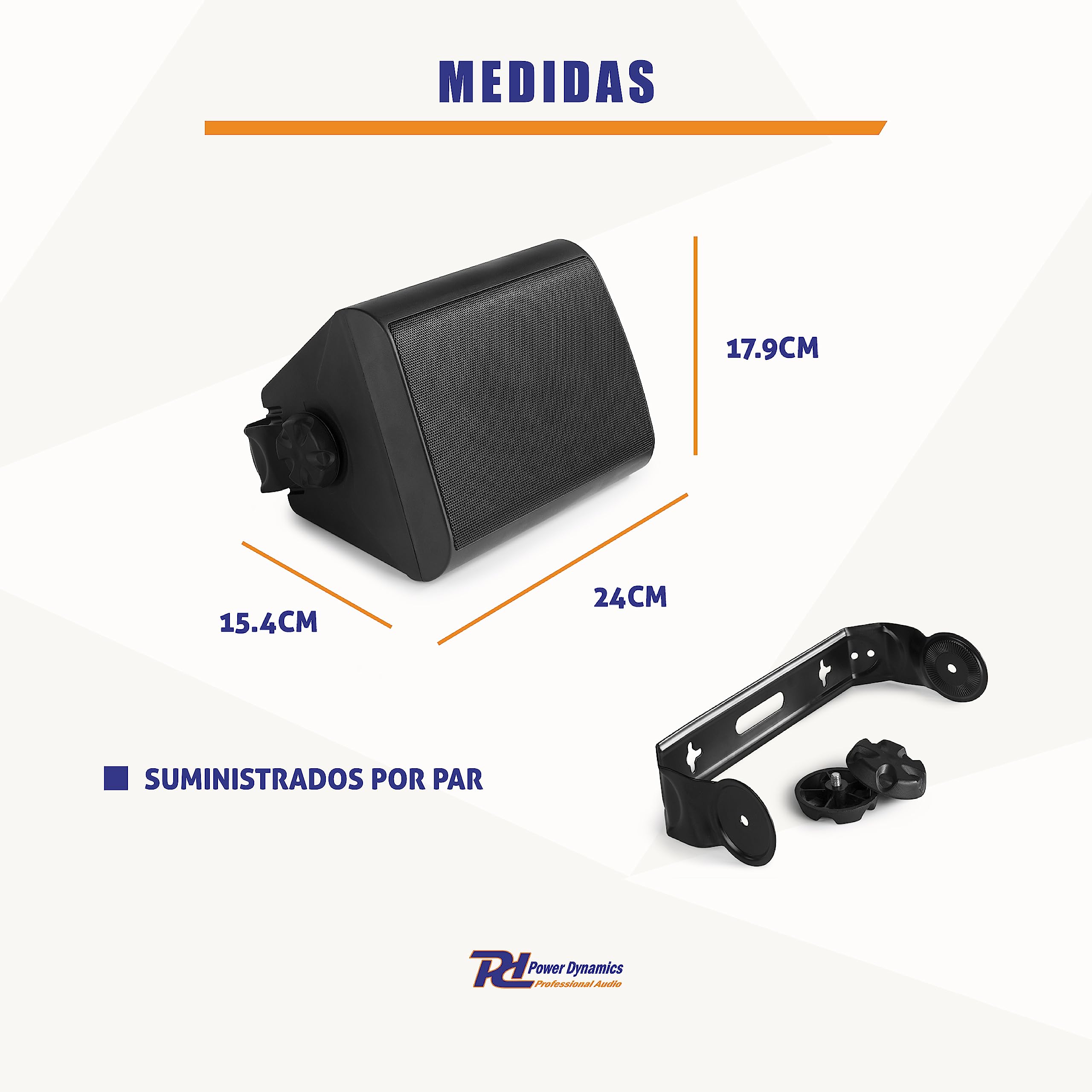Power Dynamics BG050 Conjunto Altavoces Interior/Exterior 5,25" 120W 8 ohmios 2 vías, Resistentes a la Intemperie IP65, Rejilla y Soportes de Aluminio, Color Negro (2 Unidades)