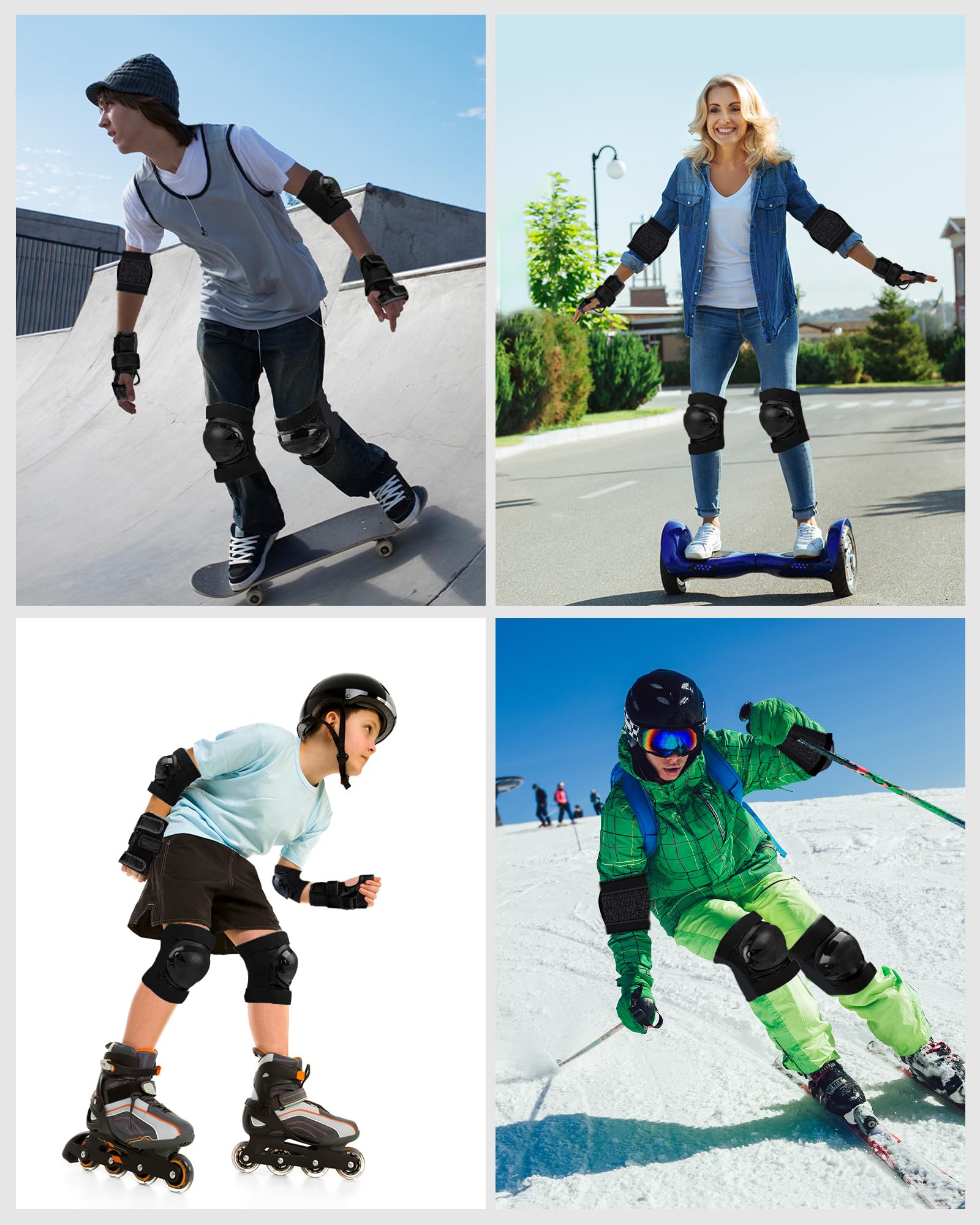 Schützer Schonerset 6 in 1 Inliner Protektoren Set Kinder Schutzausrüstung, Verstellbare Knieschoner Ellenbogenschützer Handgelenkschoner für Skaten Fahren Roller Skateboard