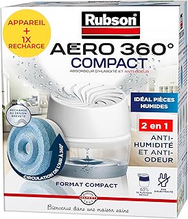 Rubson Aero 360° Compact Moisture Absorber (1 Device + 1 Refill 450 g) – Anti-Odour Air Dehumidifier – Moisture Absorber &…