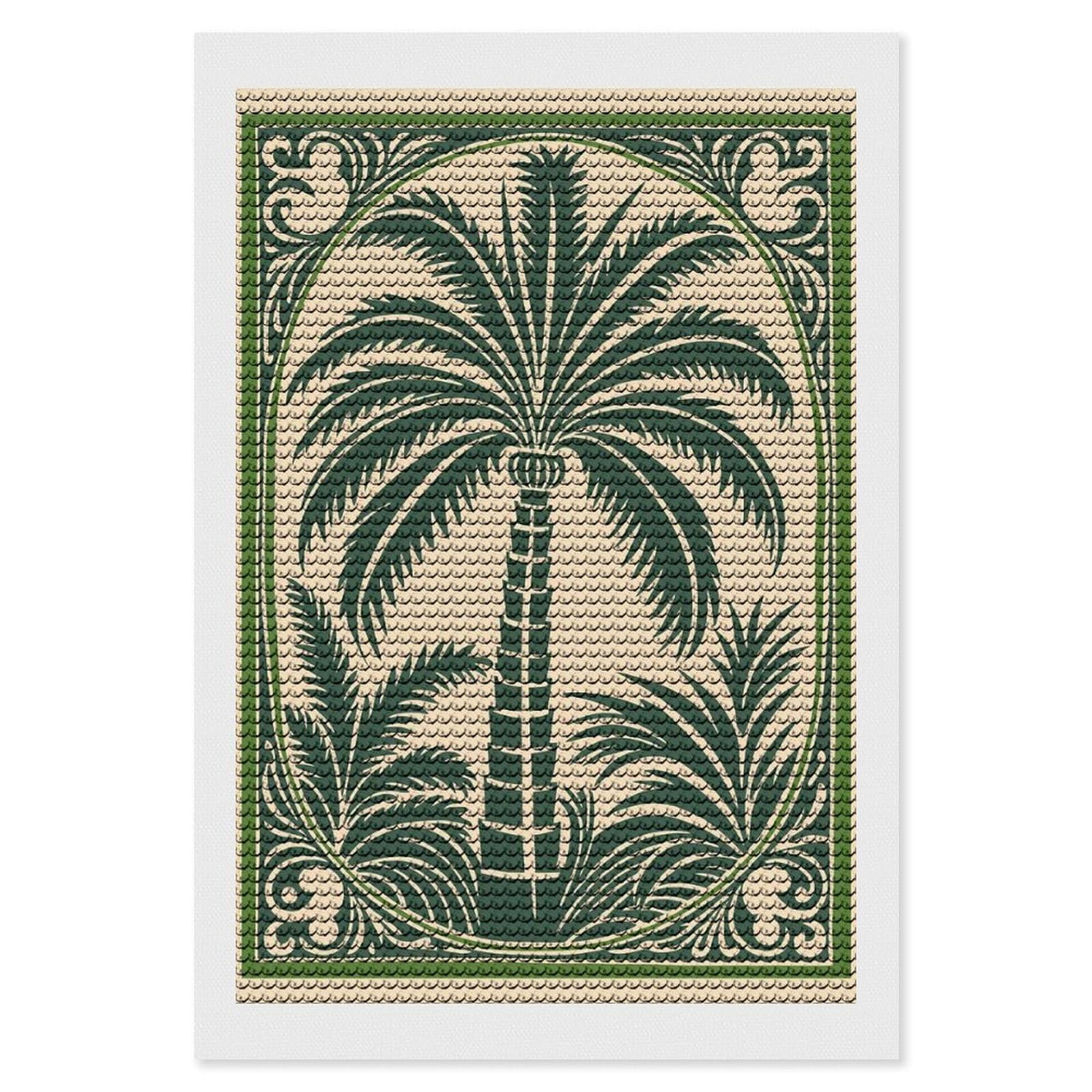 Junmoney Palm Tree Illustration with Decorative Border Diamond Painting Set 8"x12", Modern Decor, for Beginners, Printed Canvas, Thoughtful Handmade Gift, with Tool Kit