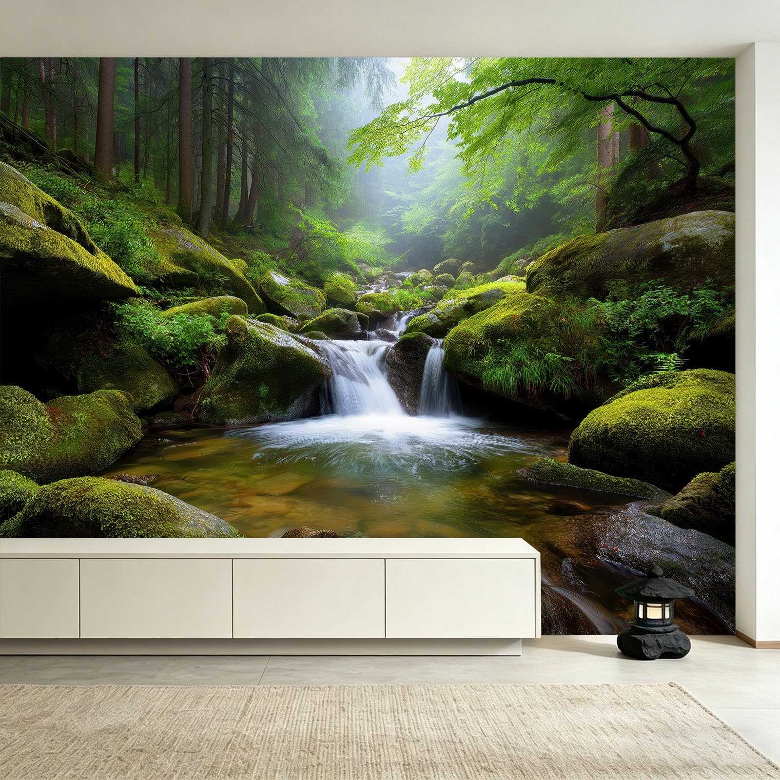 Fototapeta z włókniny, natura, krajobraz, las, 200 x 140 cm – fototapeta do sypialni, salonu, tapeta na fizelinie XXL, tapeta ścienna z motywem, dekoracja ścienna – roślina strumień, drzewa