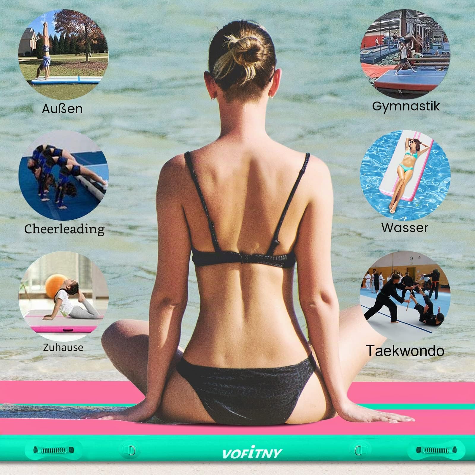 VOFiTNY Aufblasbare Turnmatte 10/20 cm Dicke Gymnastikmatte 3/4/5/6 m Trainingsmatte Tumbling Matten für den Hausgebrauch/Park und Wasser Yoga Matte