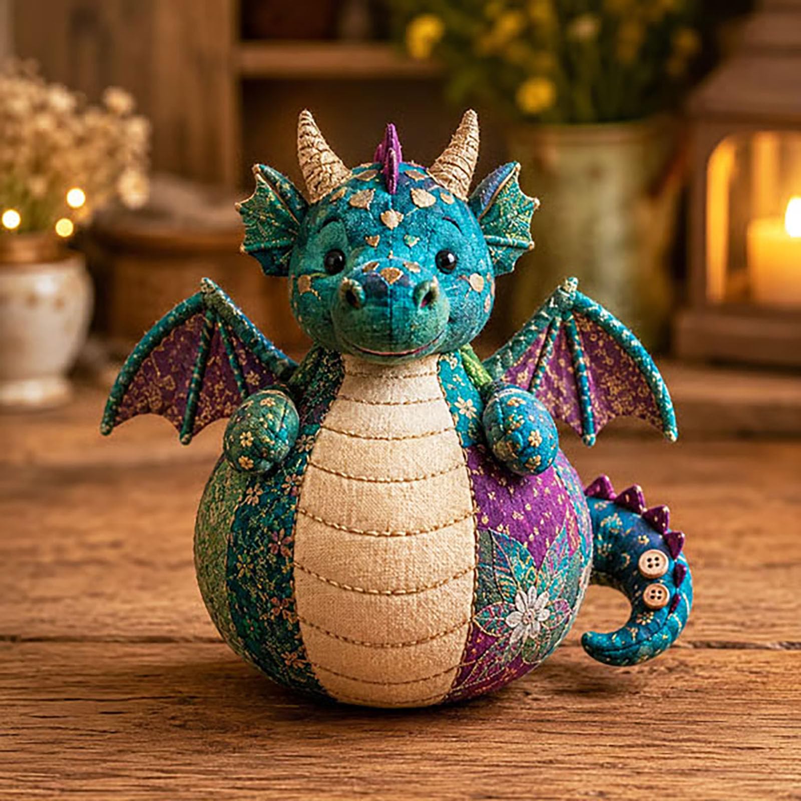 Patchwork Fabric Doll DIY Kit, Beginner Friendly Patchwork Fabric Plush Doll Craft Kit, Handmade Sewing Craft Kits with Pre-Cut, Stuffing Materials and Accessories (Dragon)