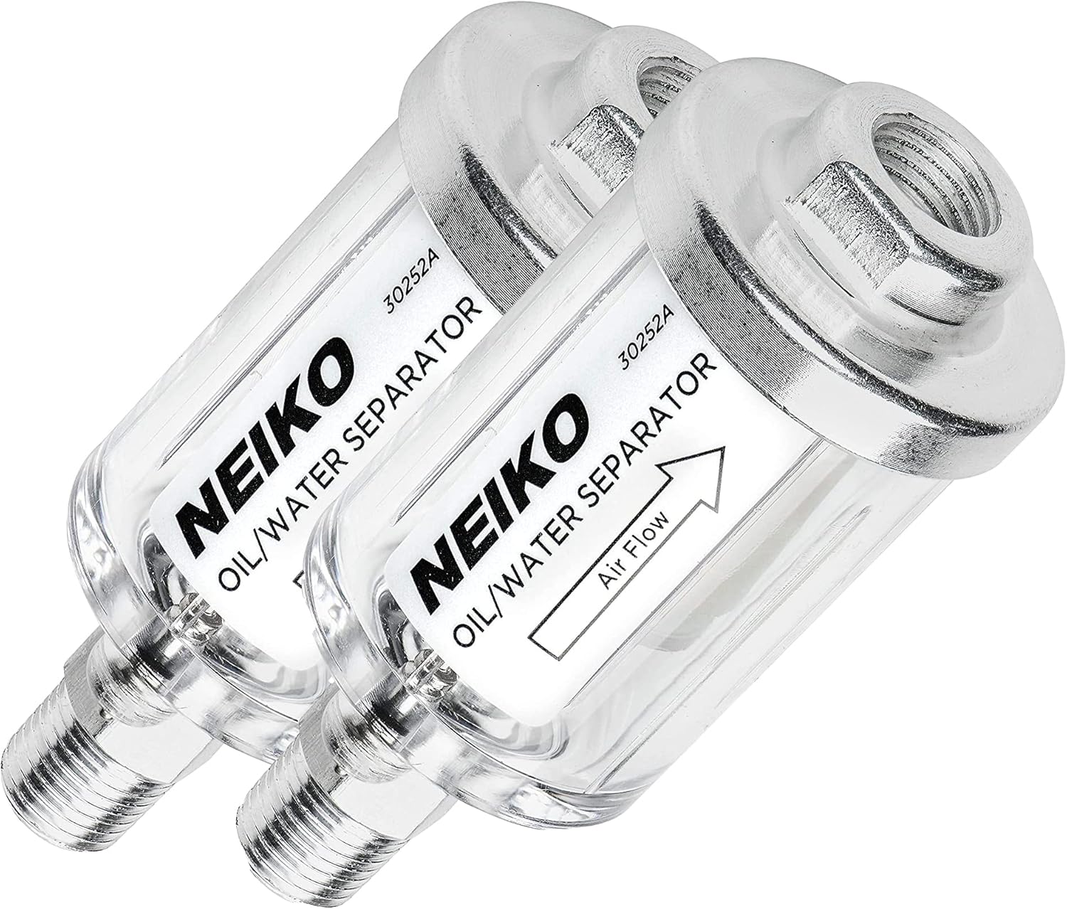 NEIKO 30252A Water and Oil Separator for Air Line 2 Pack | 1/4" NPT Inlet and Outlet, 90 PSI, Air Compressor and Air Tool Accessory | Protect Lifespan of Pneumatic Tools | Water Moisture Filter Dryer