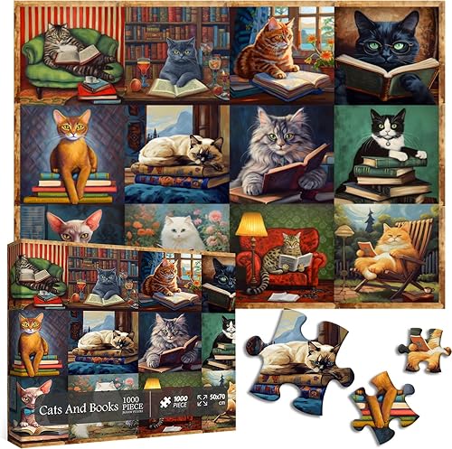 Rompecabezas vintage de gatos para adultos de 1000 piezas en adelante, colección de rompecabezas divertidos de PICKFORU para gatos, rompecabezas de