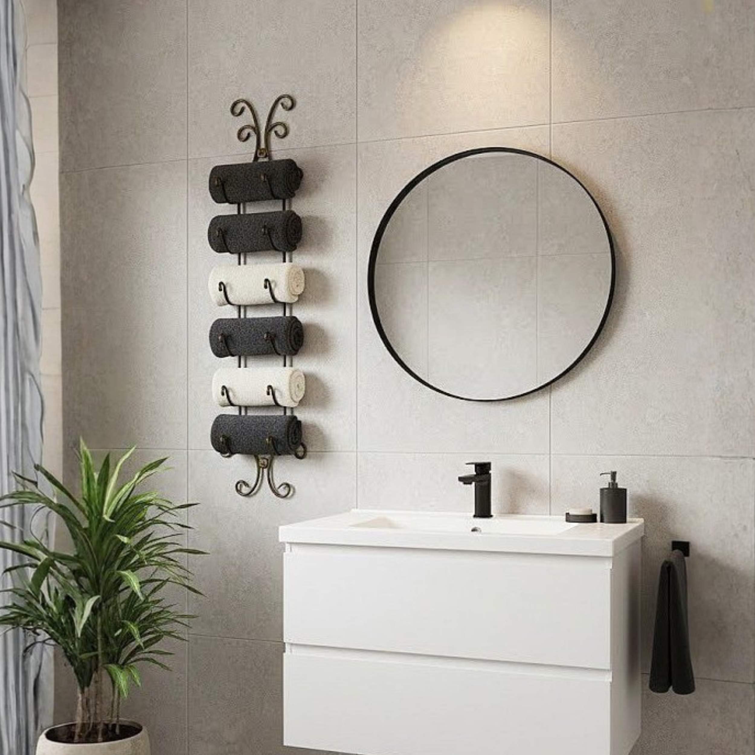 DanDiBo Supporto Porta Asciugamani 092568 Porta Asciugamani 90 cm Porta Asciugamani Stile Country Nero