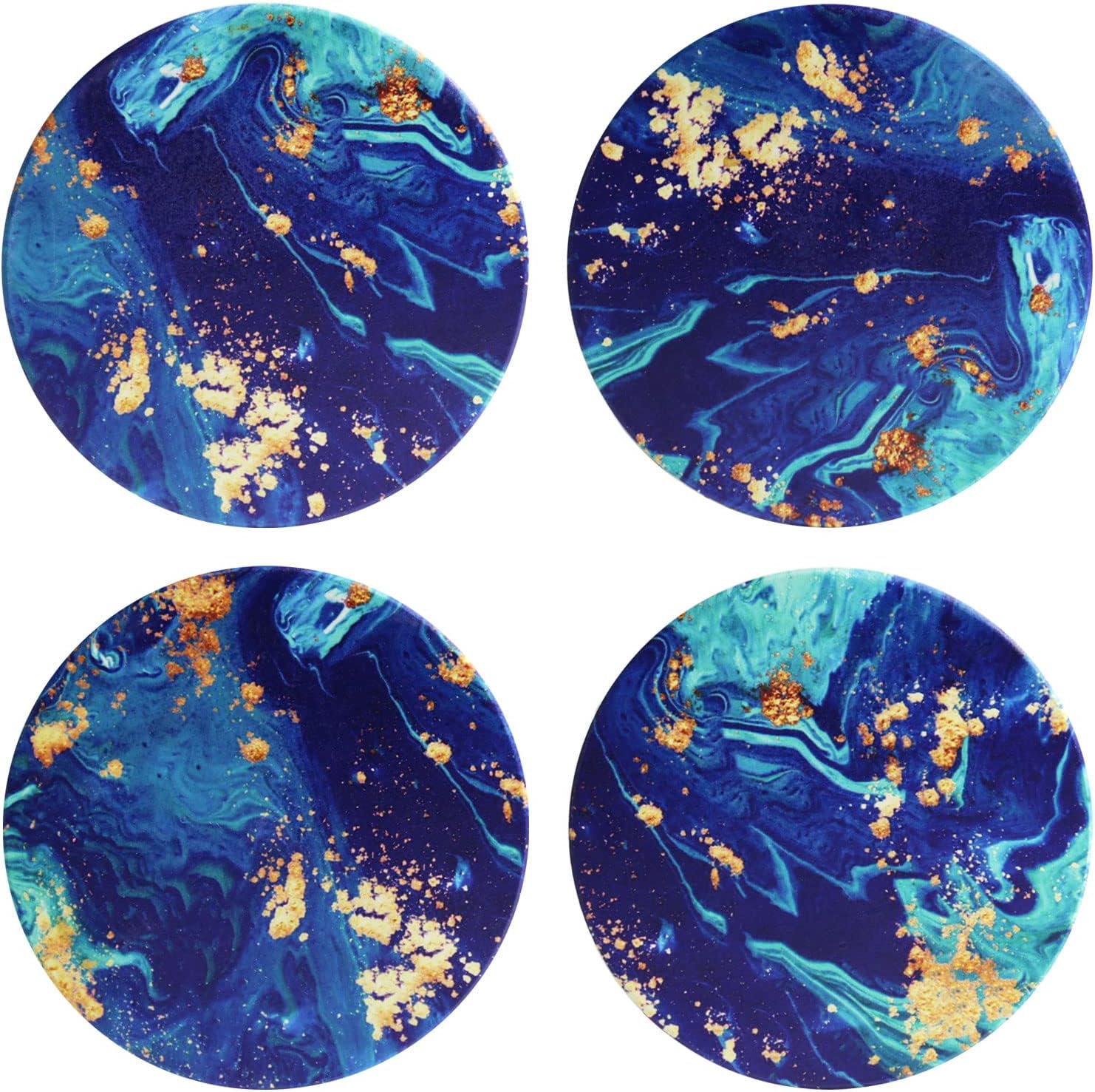 Blue Coasters for Drinks Absorbent Stone