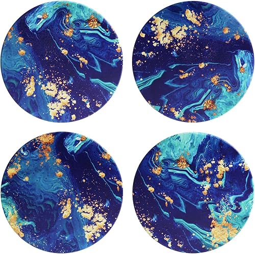 Blue Coasters for Drinks Absorbent Stone Coaster Set,Ceramic Cup Holder Coasters