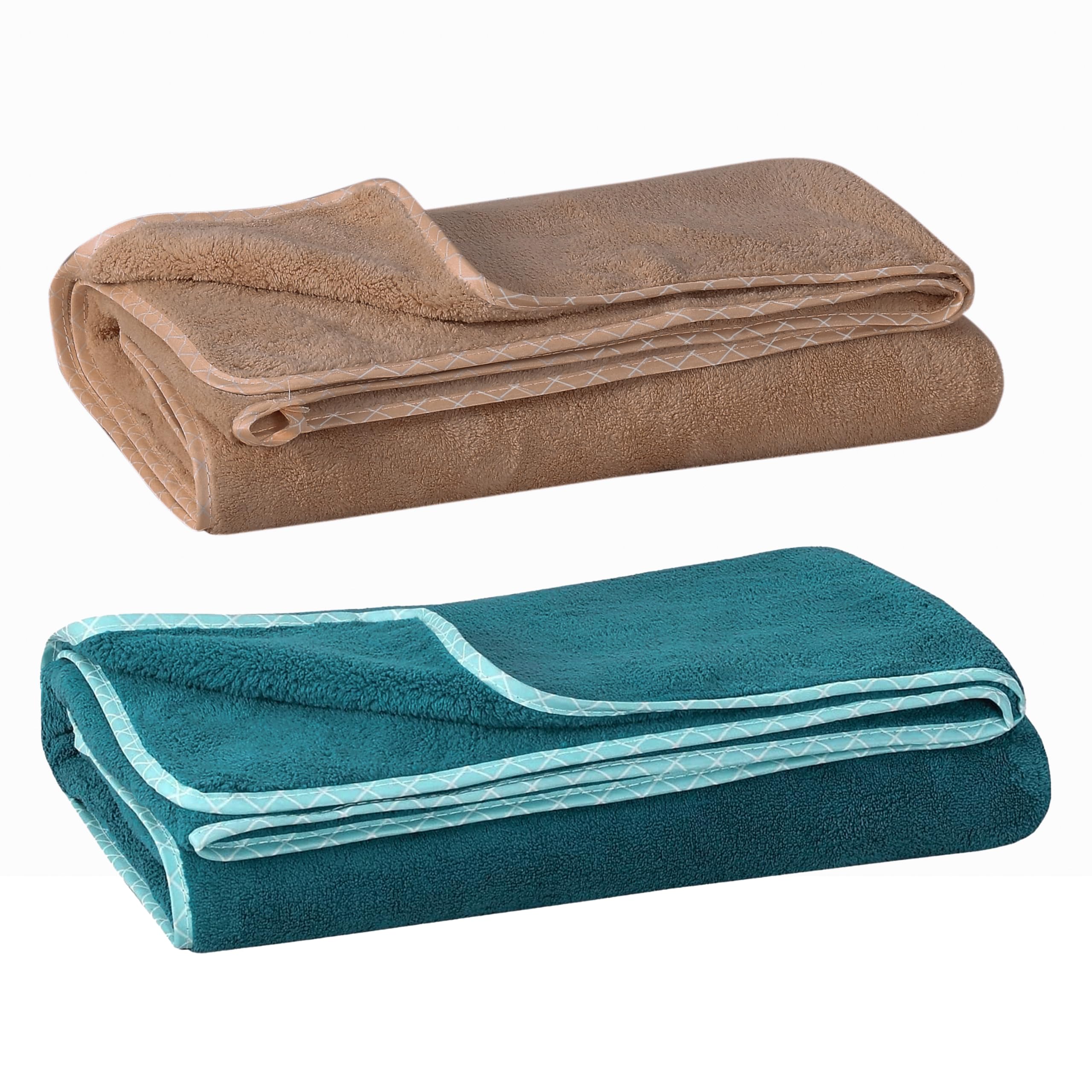 UrbanLeaf Microfiber Large Bath Towel | Quick Dry Super Absorbent - Bath Towel for Men and Women | Peacock Green & Brown | Towel for Bath, Travel, Gym, Beach, Pool, and Yoga (70 X 140 CMs)