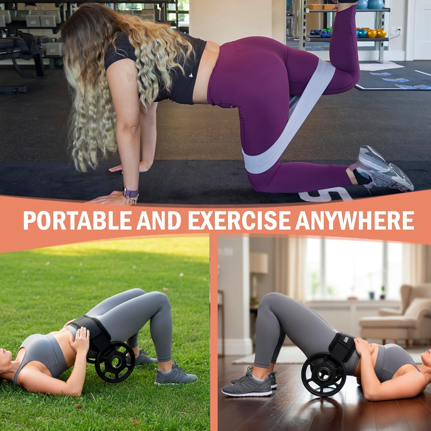 Hip Thrust Belt Adjustable Heavy-Duty with 3 Resistance Bands, Non-Slip Hip Pad for Glute Training, Home Gym Workout Equipment for Dumbbells and Kettlebells