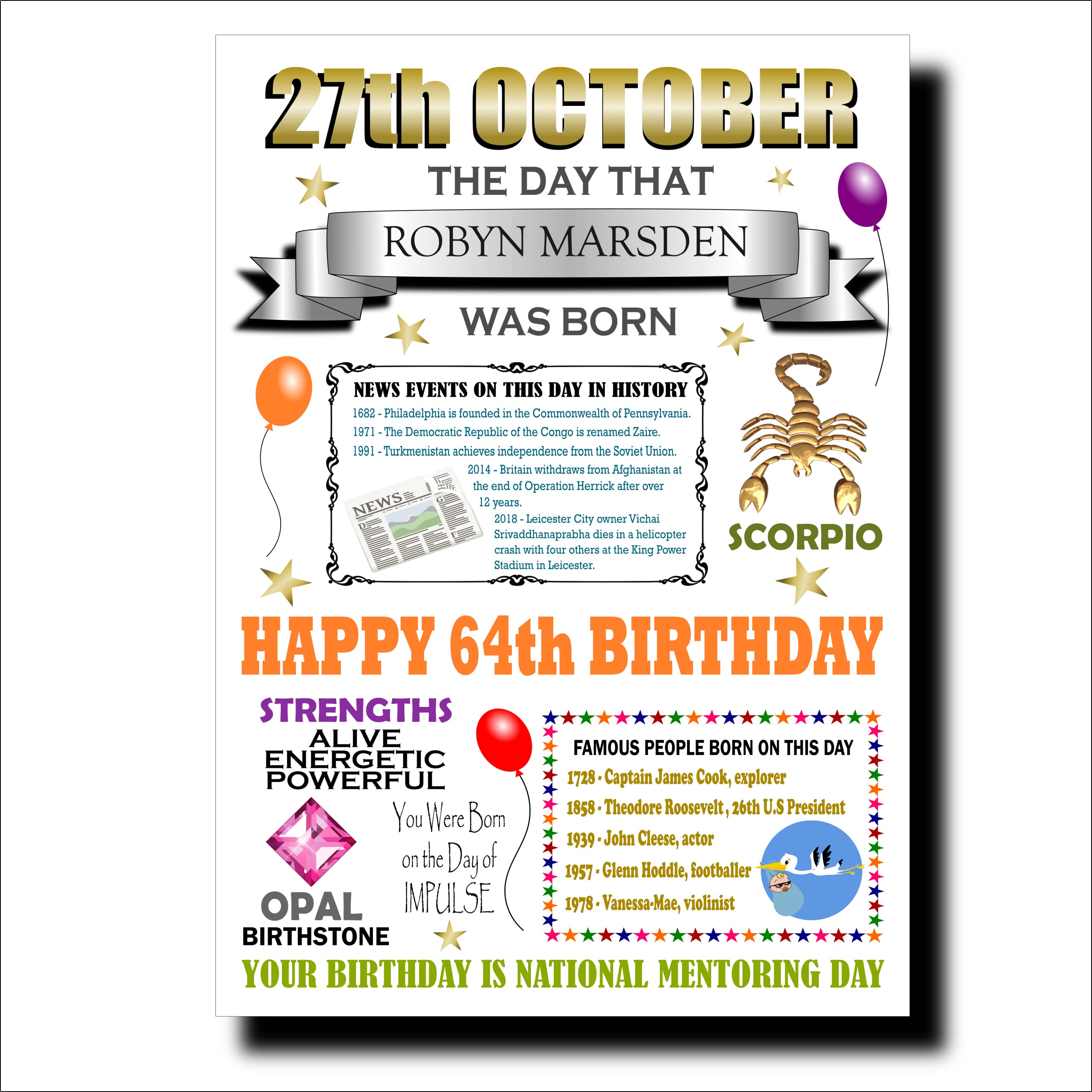 Personalised Birthday Card for Men & Women | Full of Wonderful Facts of the Recipient’s Day of Birth | Any Age Added | Ideal For Dad Mum Husband Wife Brother Sister Son Daughter Friend Cousin Him Her
