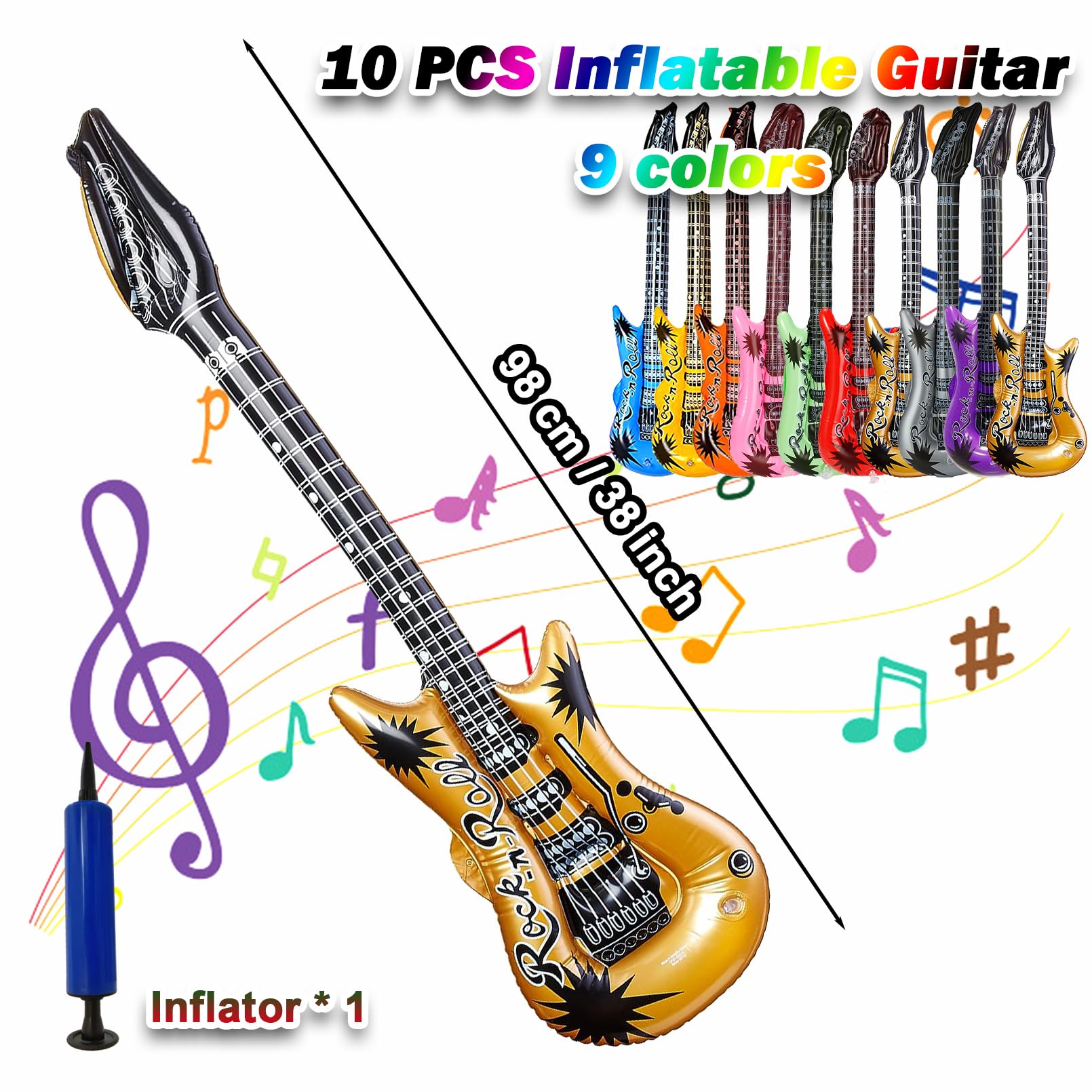 Guitarras Inflables De 10 Piezas – Set De 5 Colores Para Fiestas, Carnavales, Decoración Y Accesorios De Disfraz