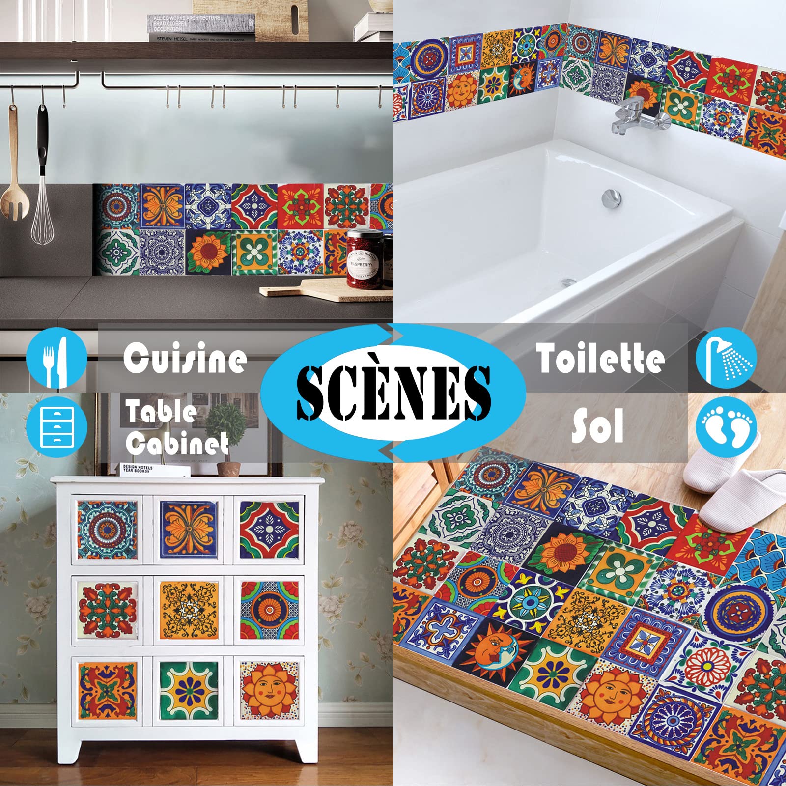 24Pz Adesivi per Piastrelle Decorazione Murale Bagno Cucina Parete Adesivi Impermeabile PVC Adesivi Decorazione - Adesivo 2D con Design retrò in Stile Mosaico (15x15cm)