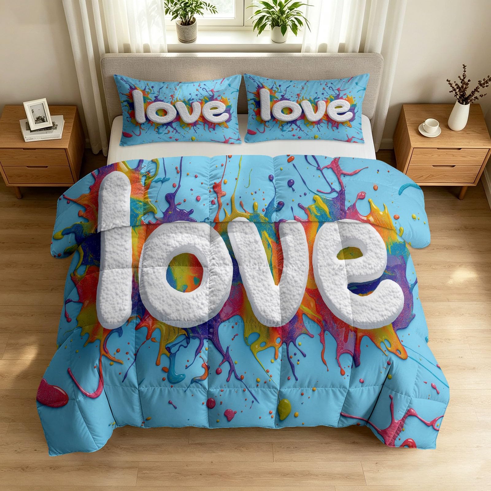 Generisch Piumone 4 stagioni, 135 x 200 cm, moderno, graffiti, cuori, macchie di inchiostro, lavabile, senza rivestimento, morbida e calda, per tutto l'anno, con 2 federe