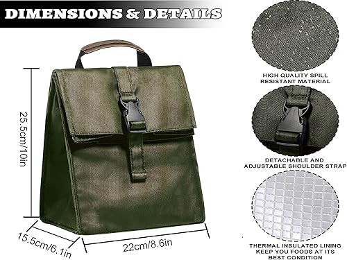 Miniatura 3 de Lonchera plegable aislada, ligera y portátil con correa ajustable para el hombro, para hombres, mujeres, oficina, trabajo, picnic, senderismo y