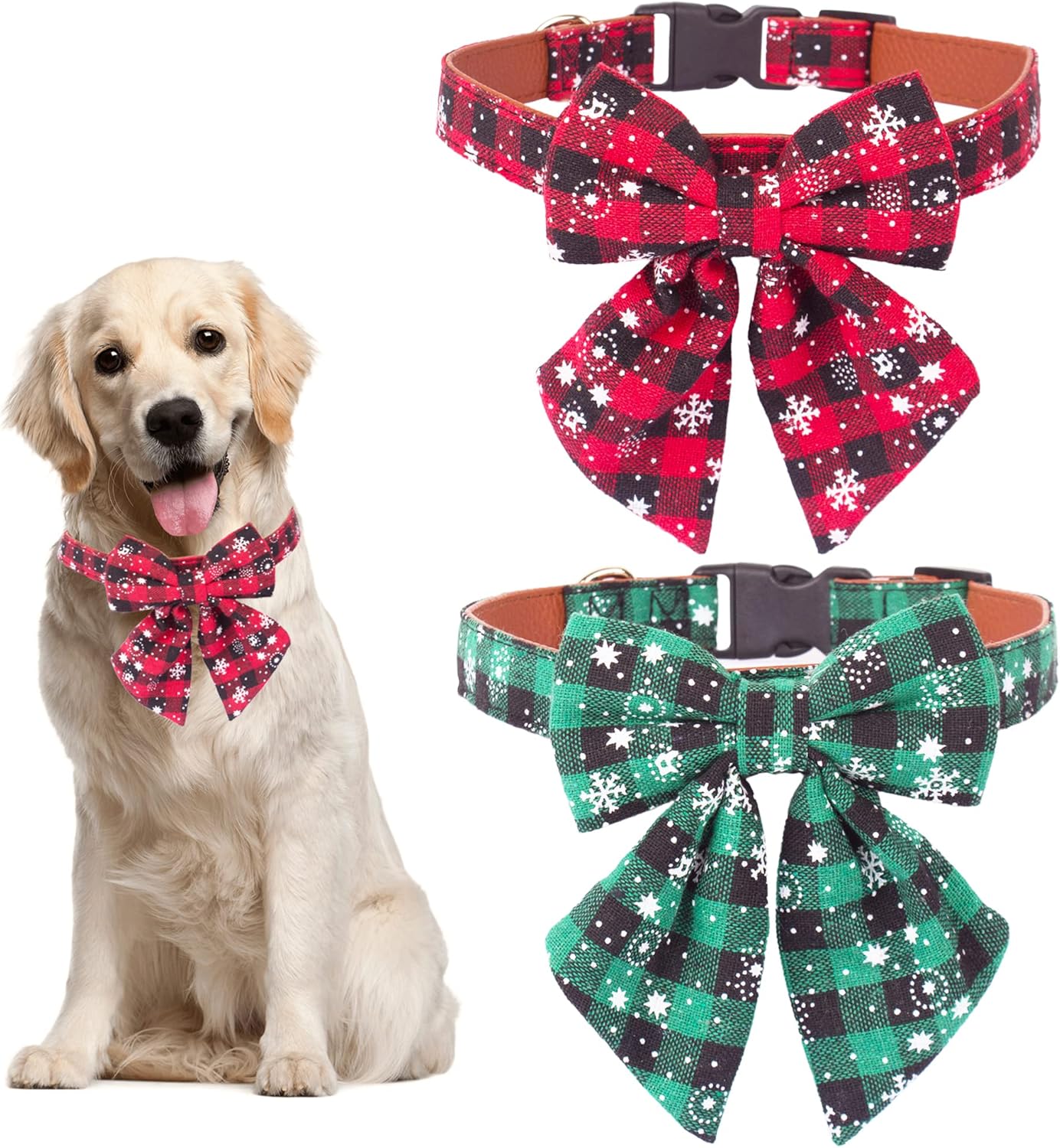 ADOGGYGO 2 Pack Christmas Dog Collar with Bow Tie, Classic Christmas Collar For Dogs