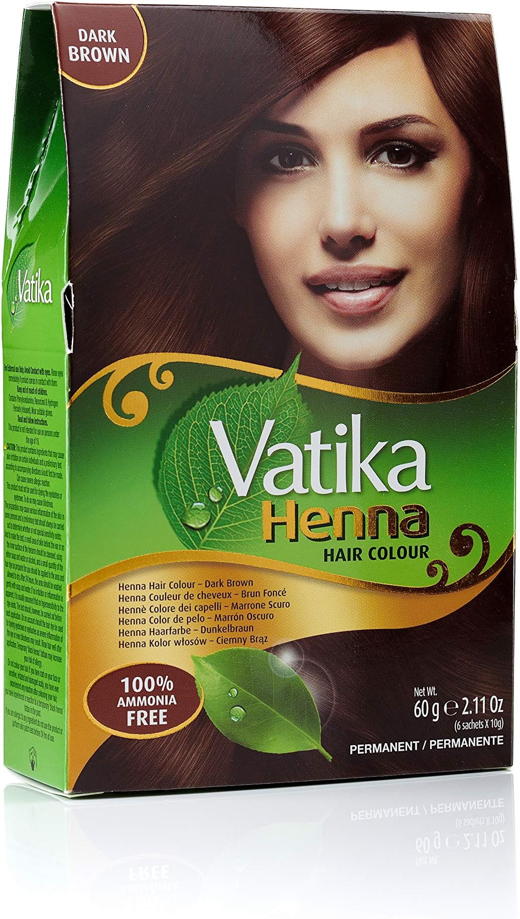 Vatika Naturals Permanent Hair Dye Dark Brown – Ammonia-Free With Natural Henna, Grey Coverage, Nourishing Herbal Blend, Long-Lasting Hair Color for Soft, Shiny Results – 18 Sachets X 10g (Pack of 3)