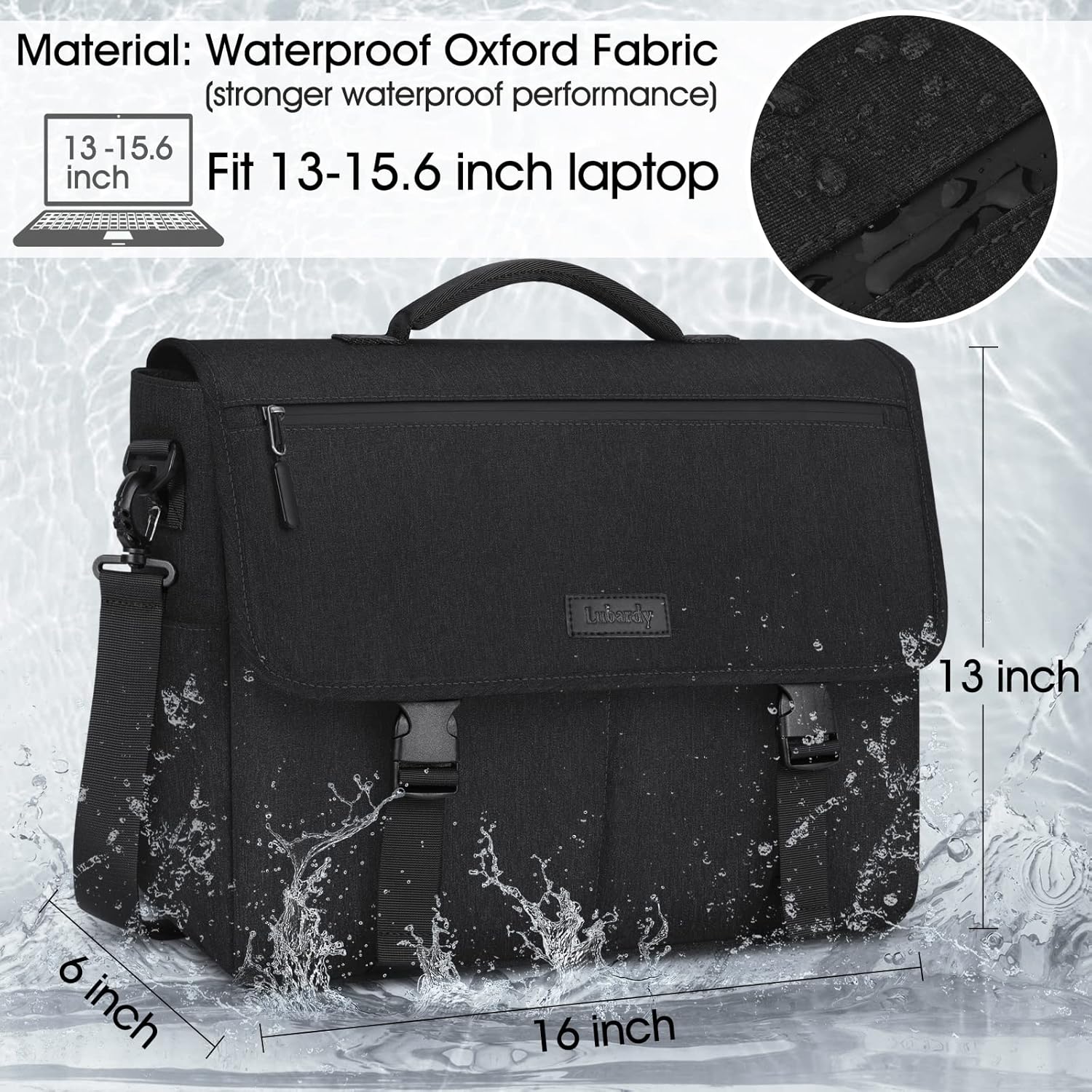 Laptop Bag 15.6 Inch Laptop Messenger Bag Waterproof Laptop Briefcase for Men Women Large Lightweight Shoulder Bag Computer Bag for Work Business Travel College, Black